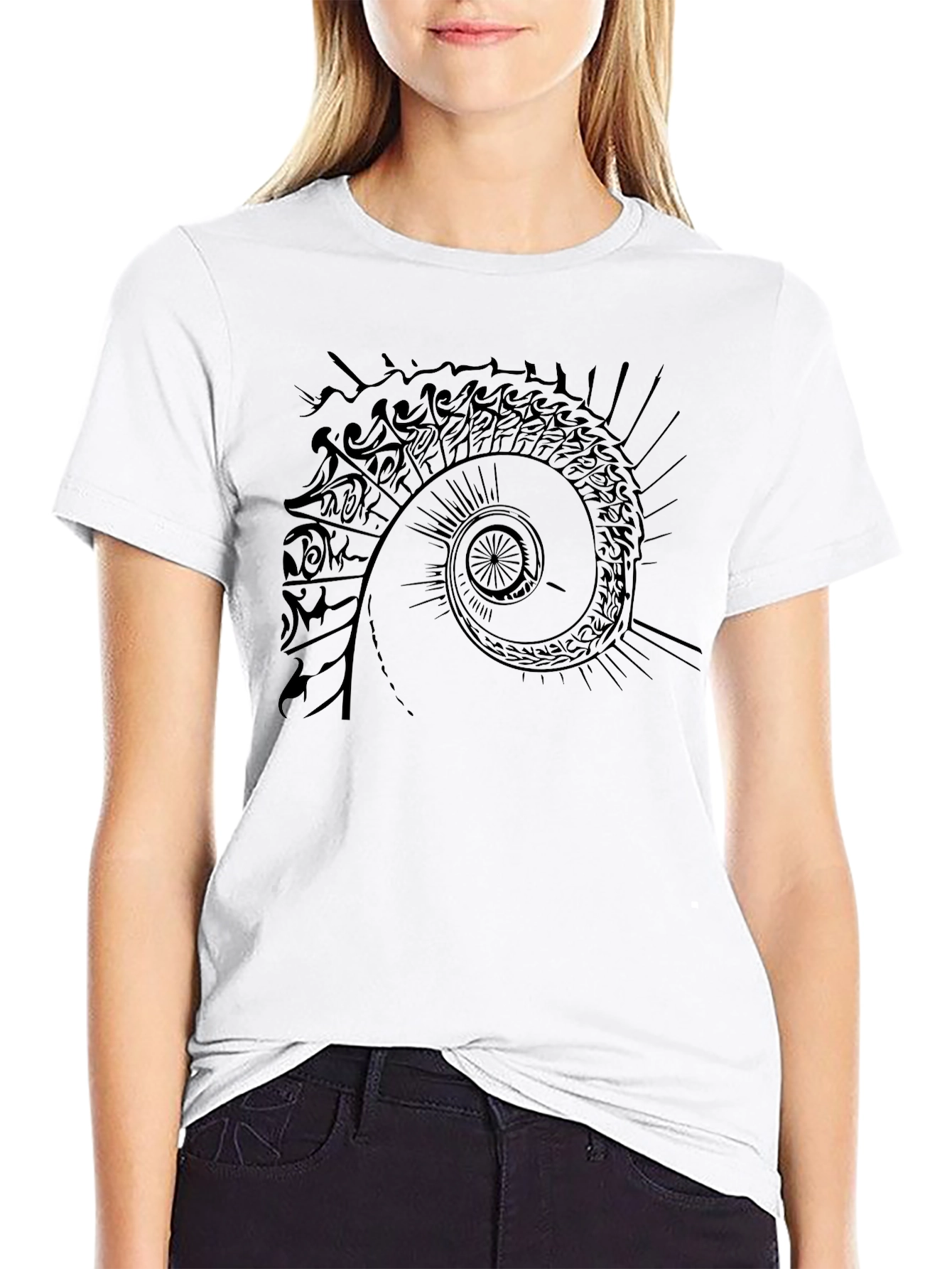 Tribal Spiral Graphic Tee - Black Casual T-Shirt