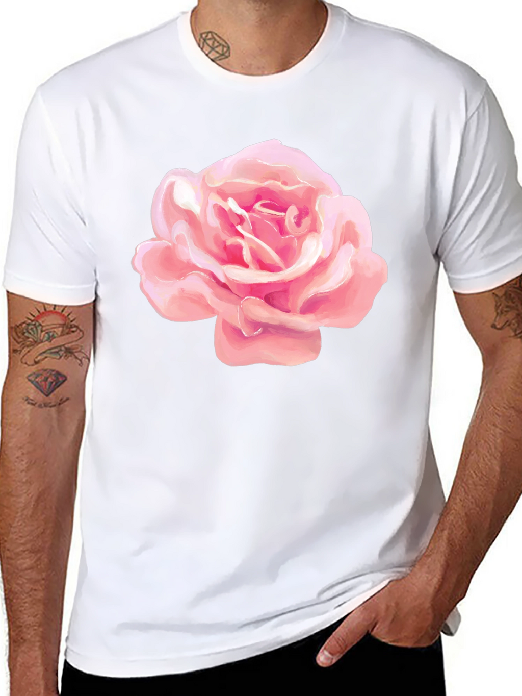 Pink Rose Graphic Black T-Shirt