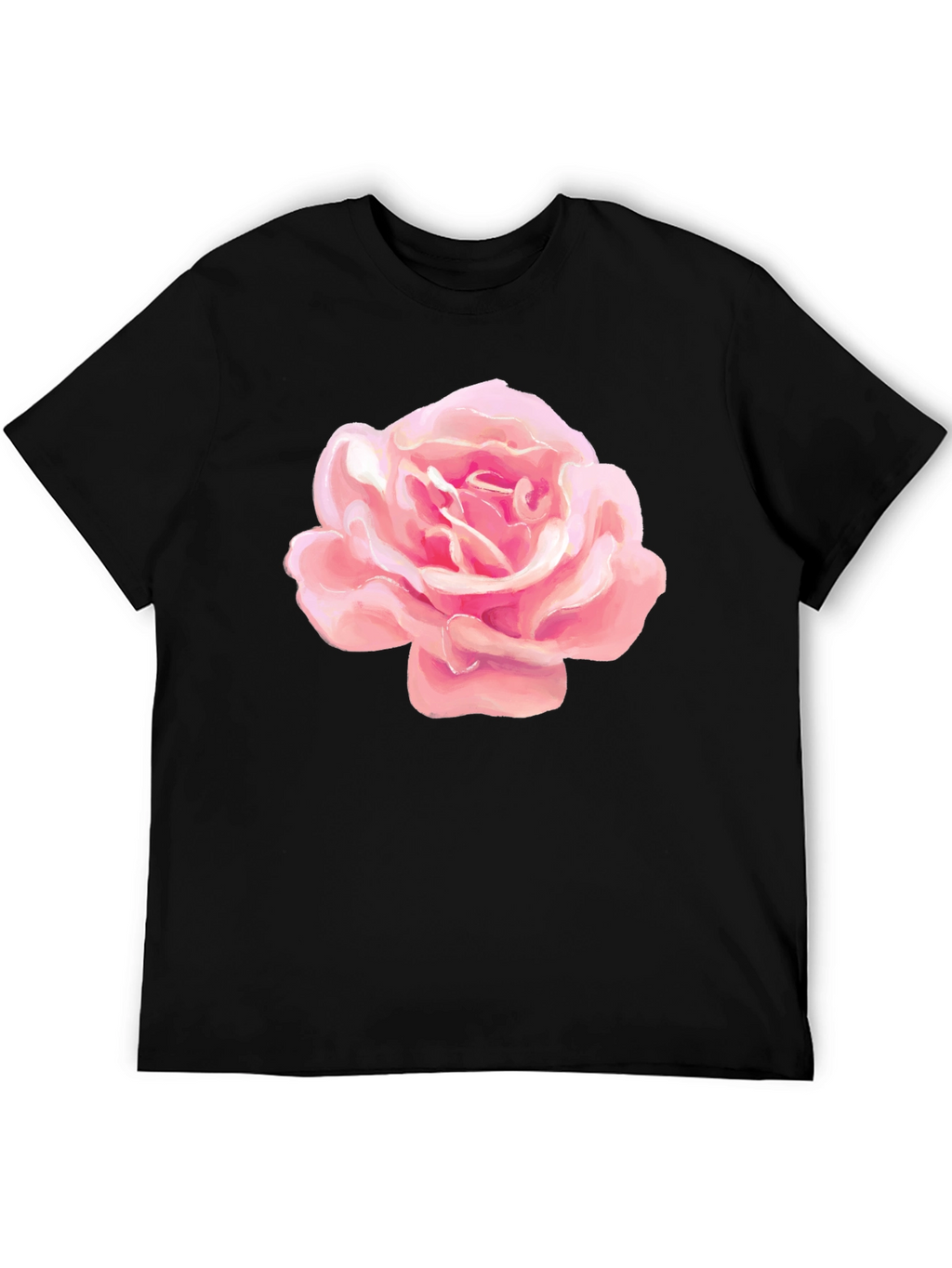 Pink Rose Graphic Black T-Shirt