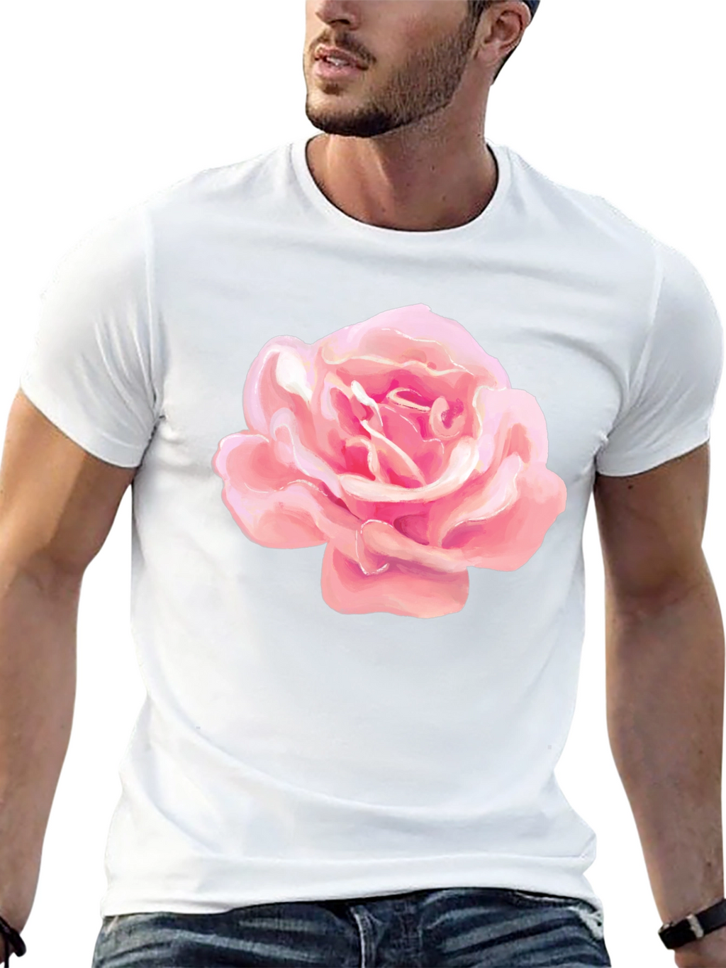 Pink Rose Graphic Black T-Shirt