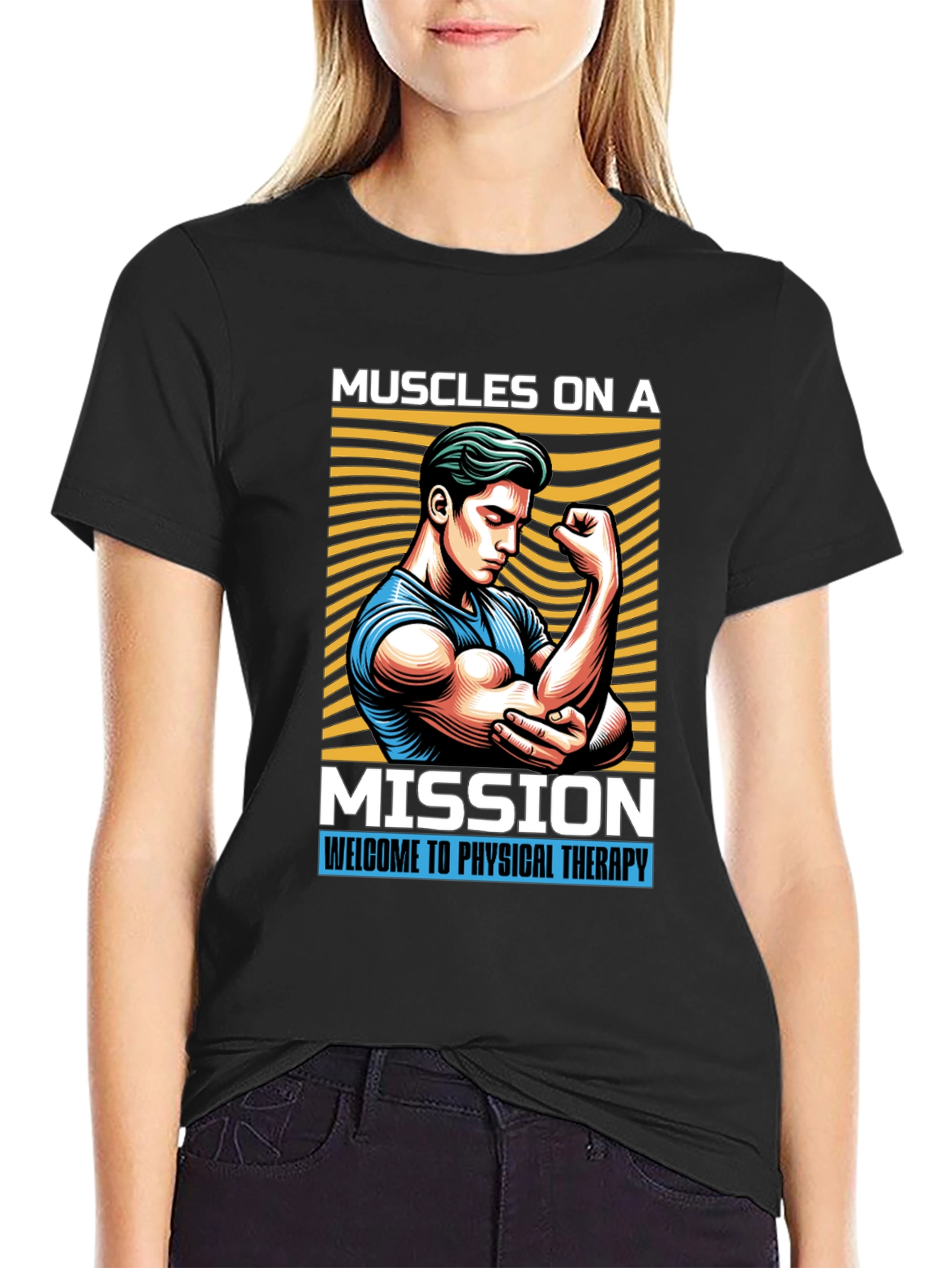 Muscles On A Mission Black Graphic Tee