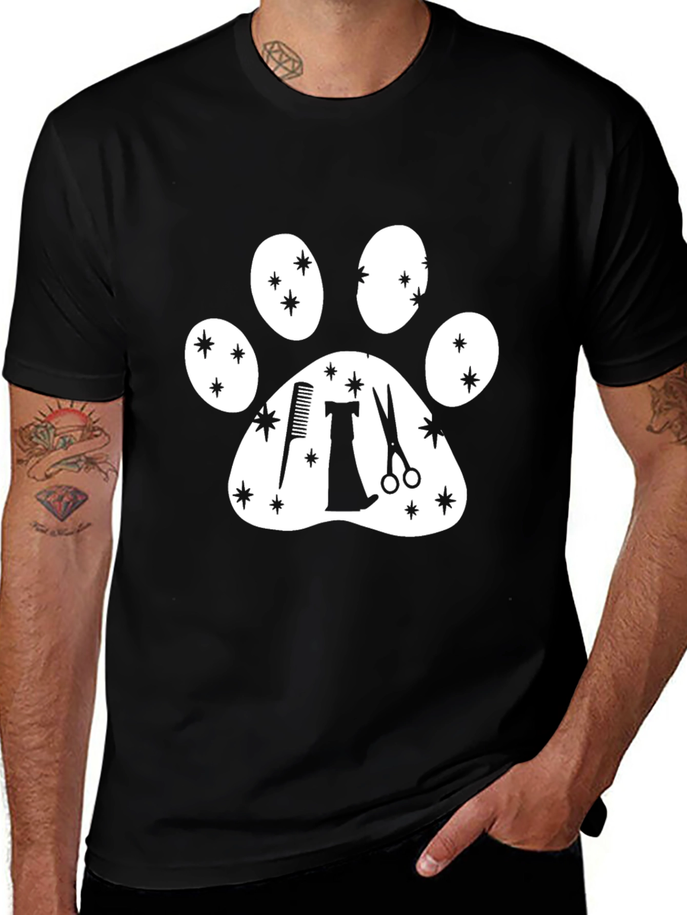 Dog Groomer Paw Print T-Shirt - Pet Stylist Tee