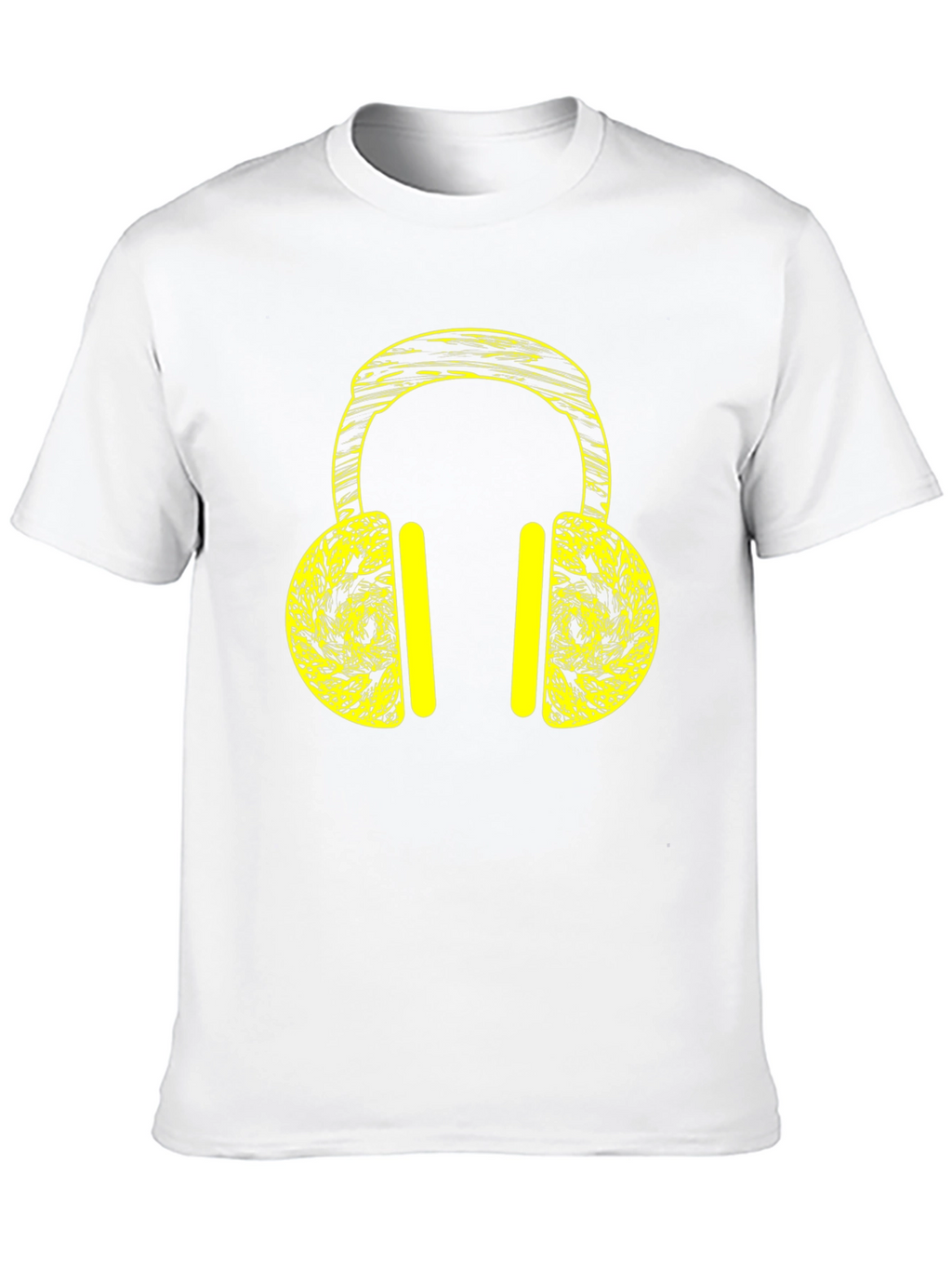 Black T-Shirt with Yellow Headphone Graphic Print