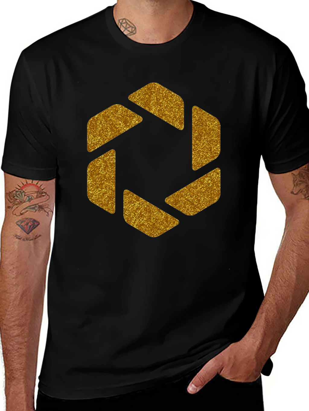 Geometric Gold Aperture Graphic Tee - Black