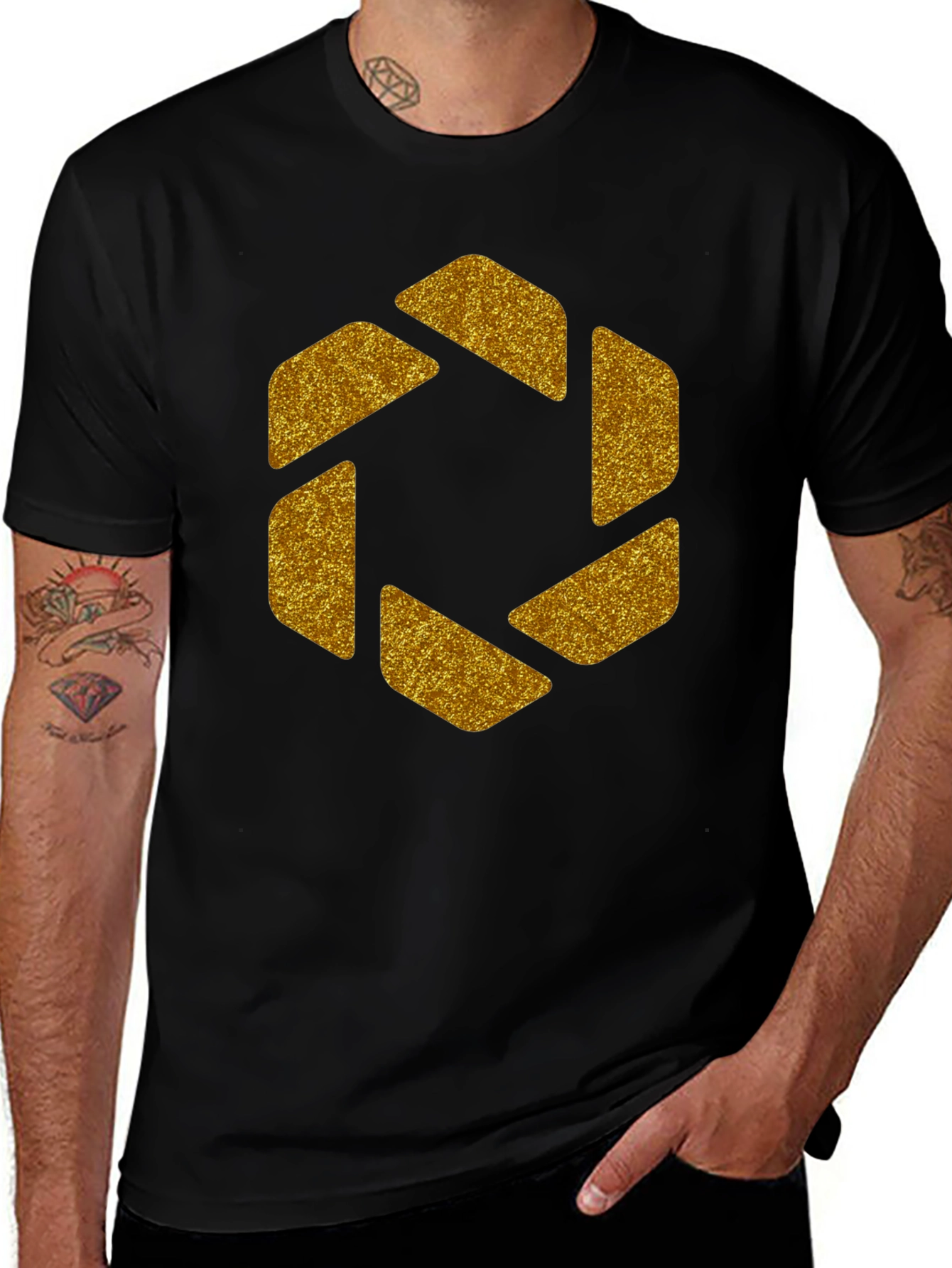 Geometric Gold Aperture Graphic Tee - Black