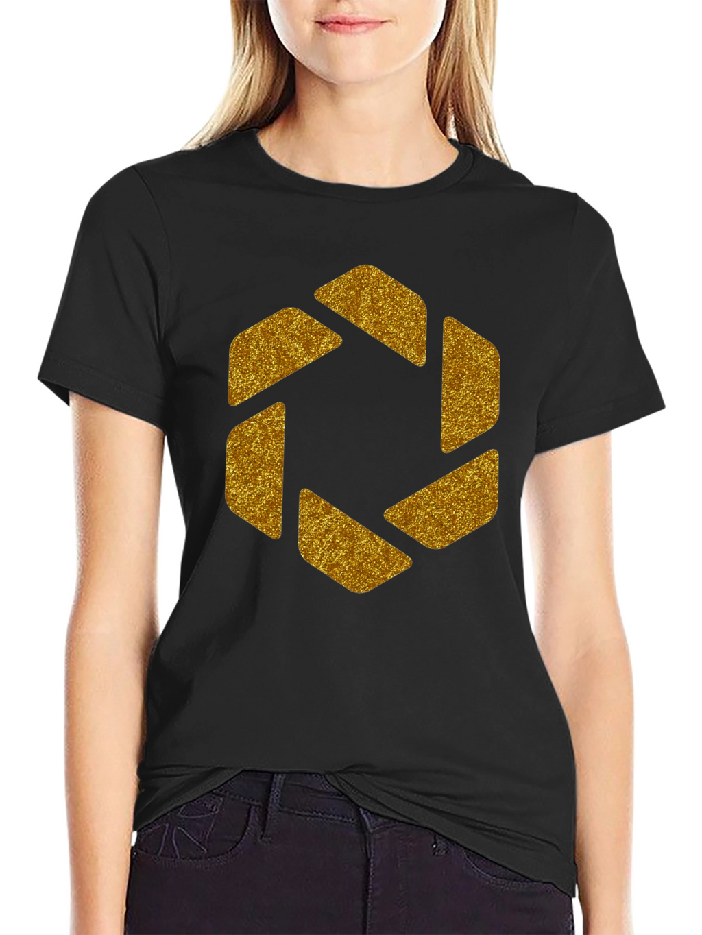 Geometric Gold Aperture Graphic Tee - Black