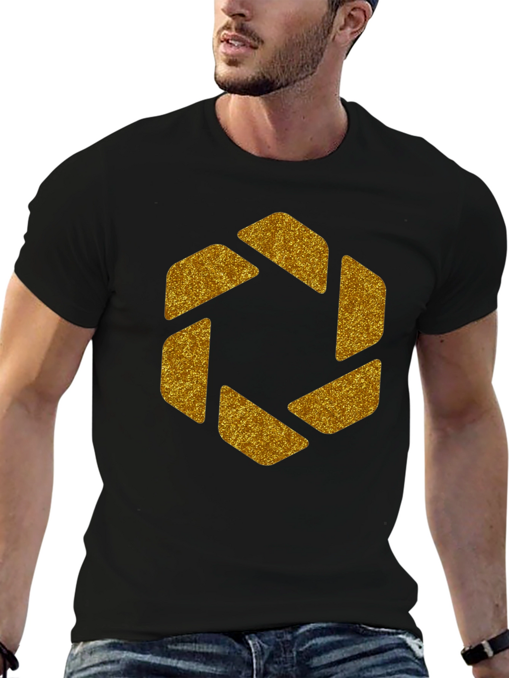 Geometric Gold Aperture Graphic Tee - Black