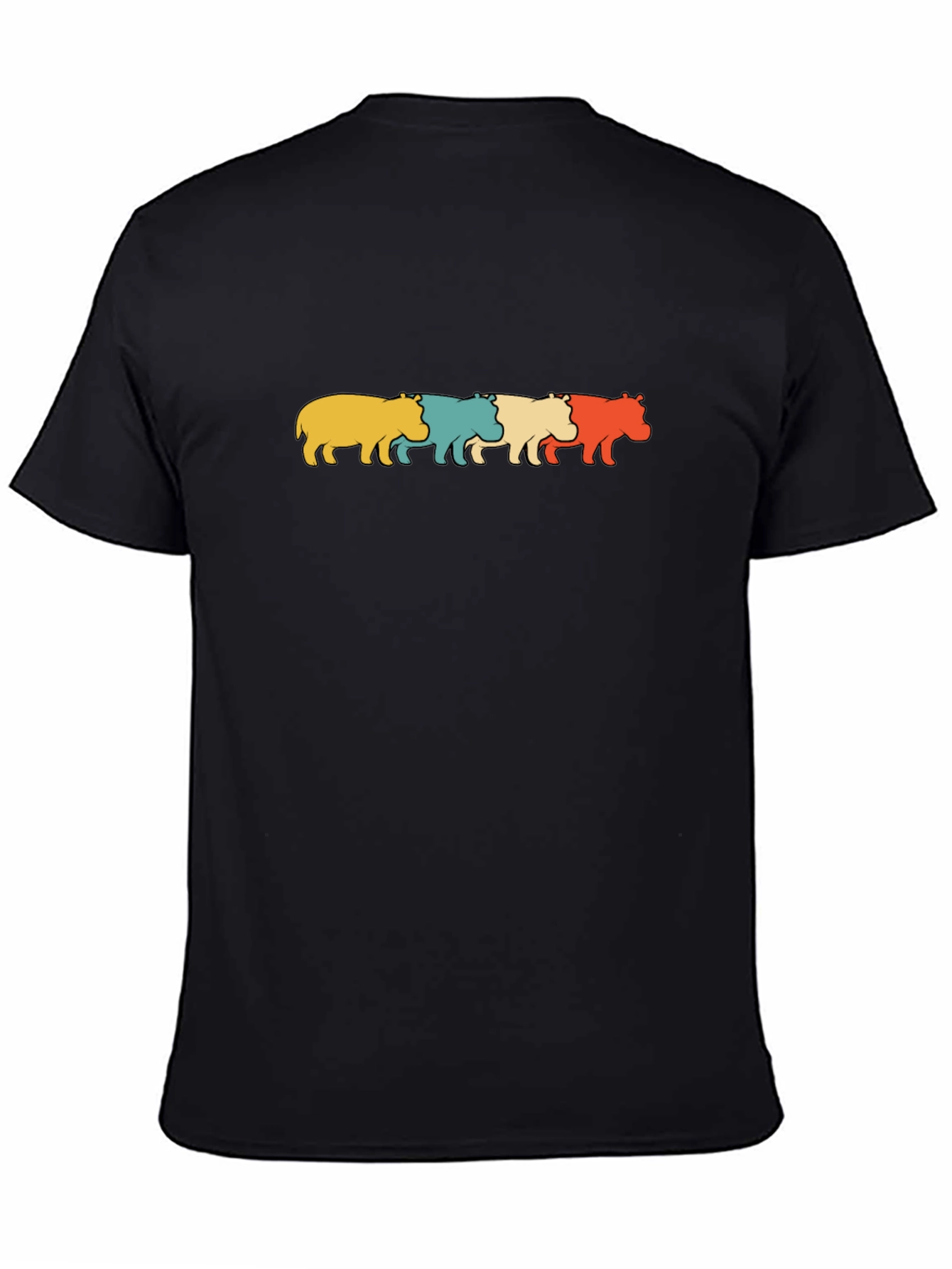 Retro Hippos Graphic Black T-Shirt