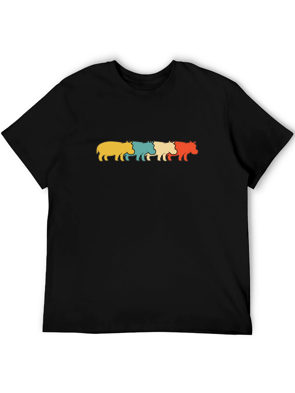 Retro Hippos Graphic Black T-Shirt