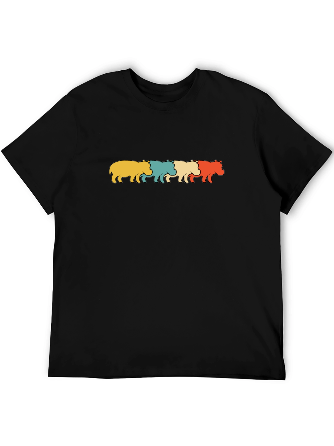 Retro Hippos Graphic Black T-Shirt