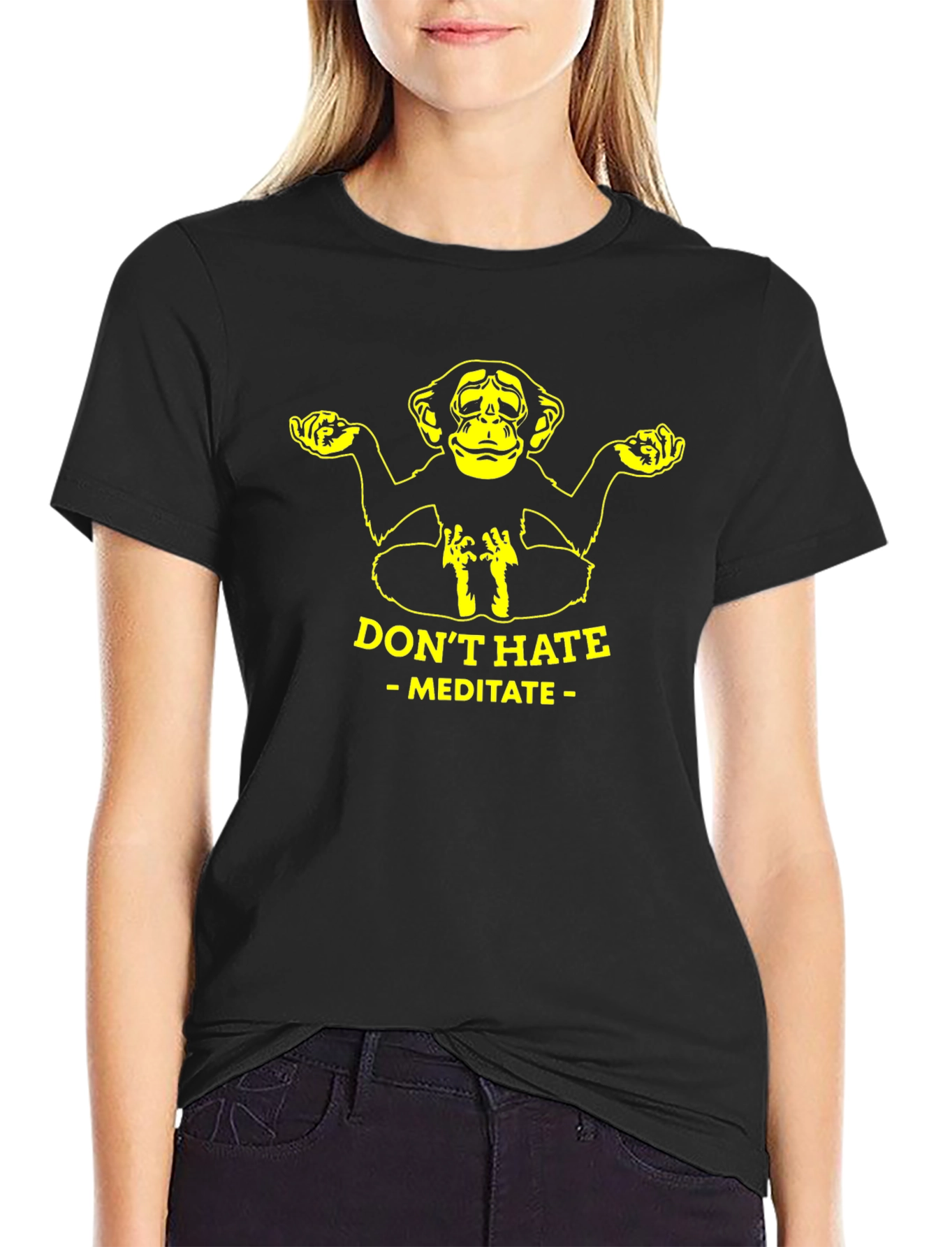 Meditate Monkey Black T-Shirt
