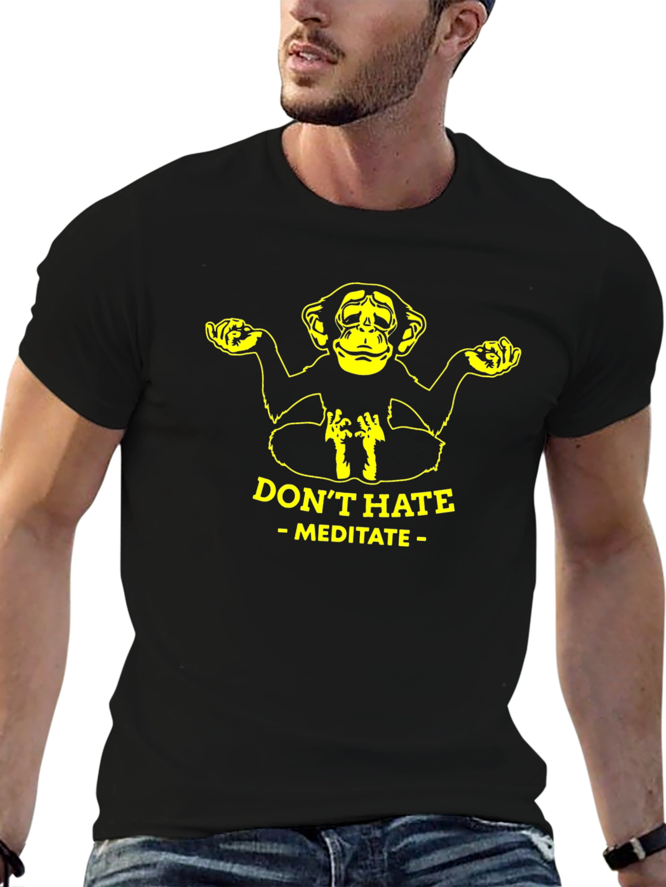 Meditate Monkey Black T-Shirt