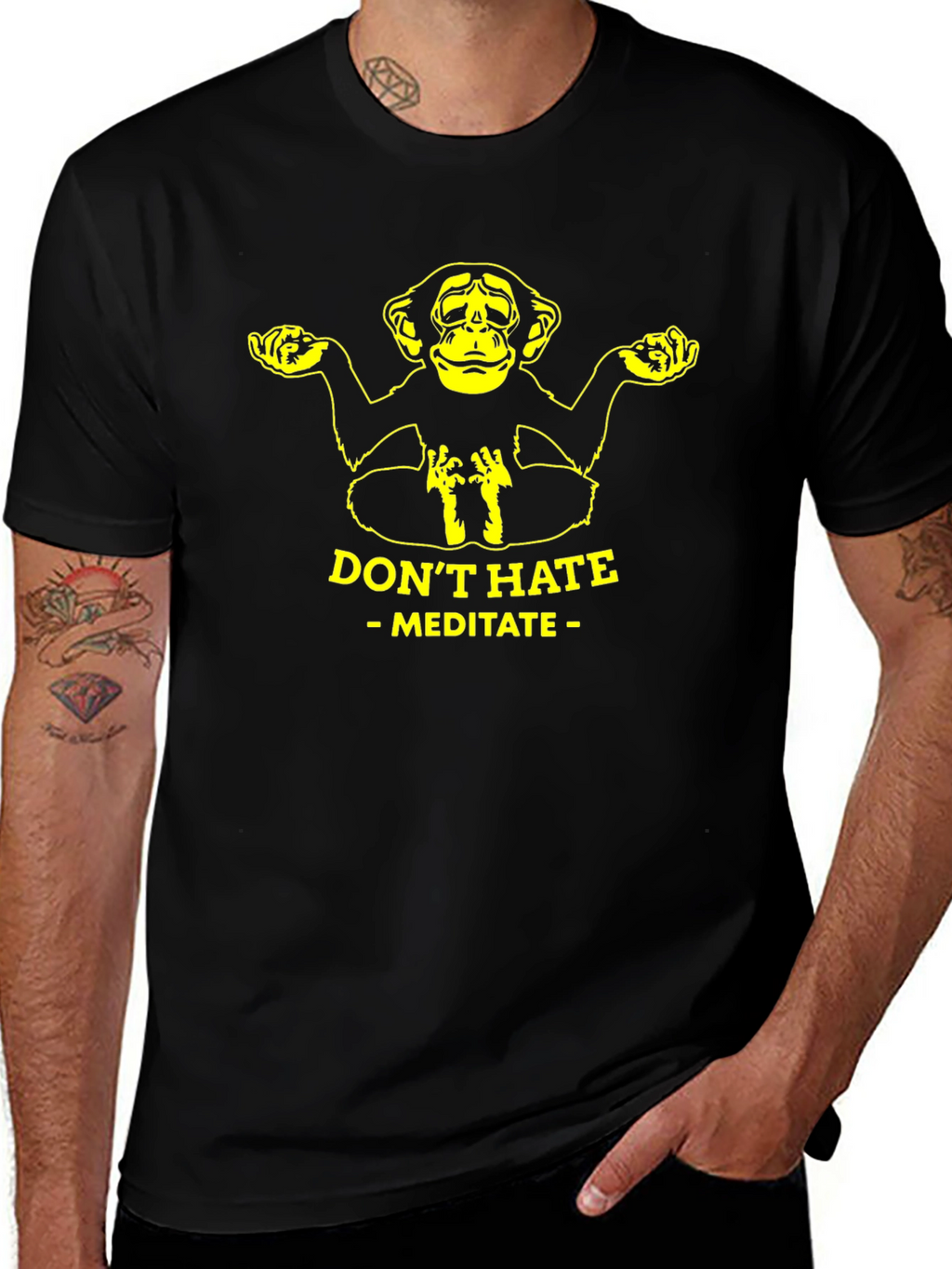 Meditate Monkey Black T-Shirt