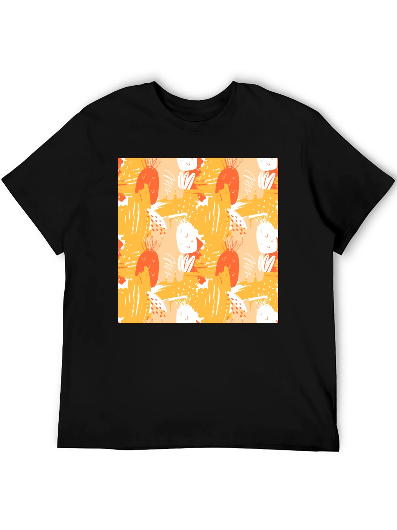 Abstract Fruit Pattern Black T-Shirt