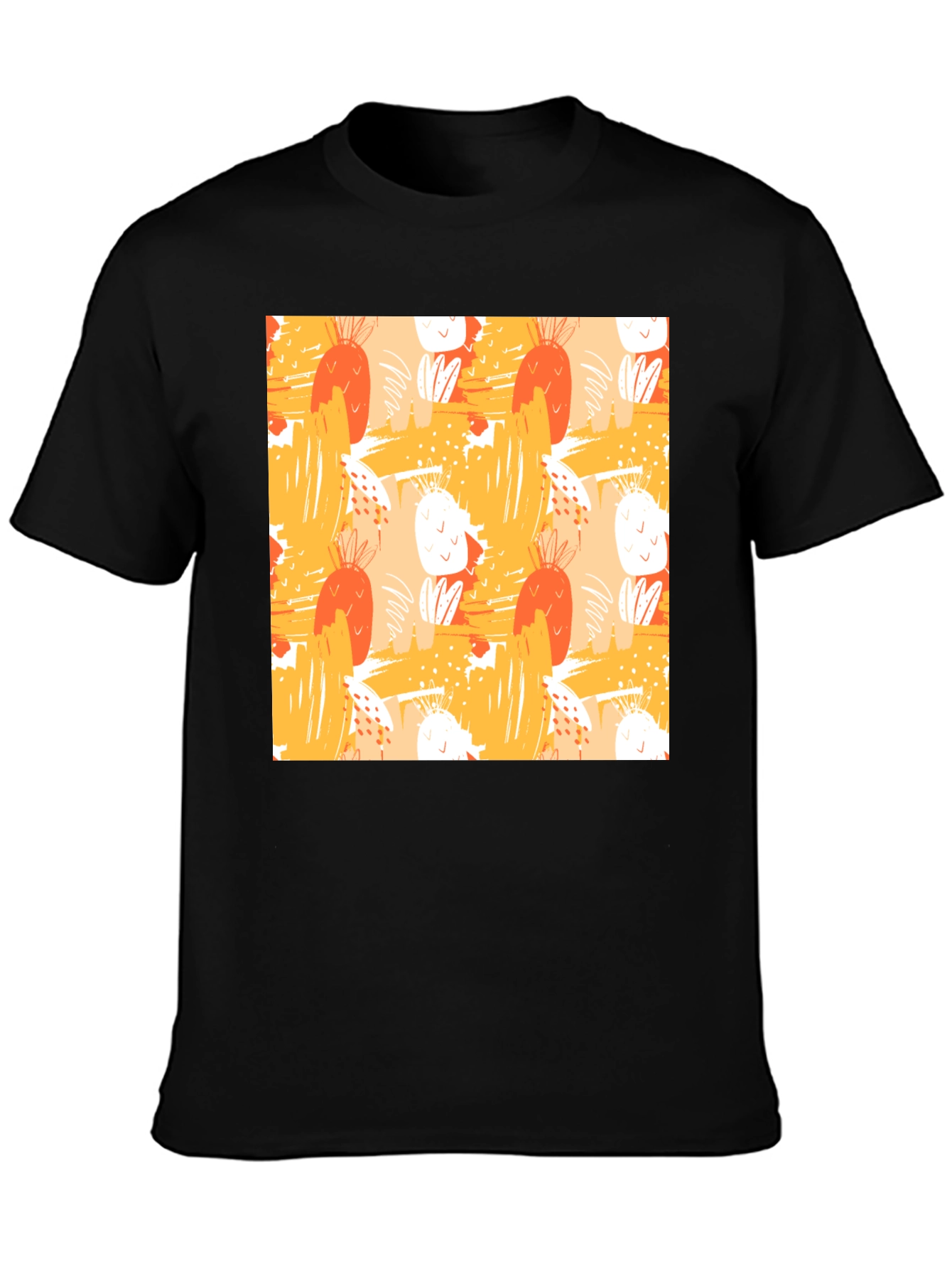 Abstract Fruit Pattern Black T-Shirt