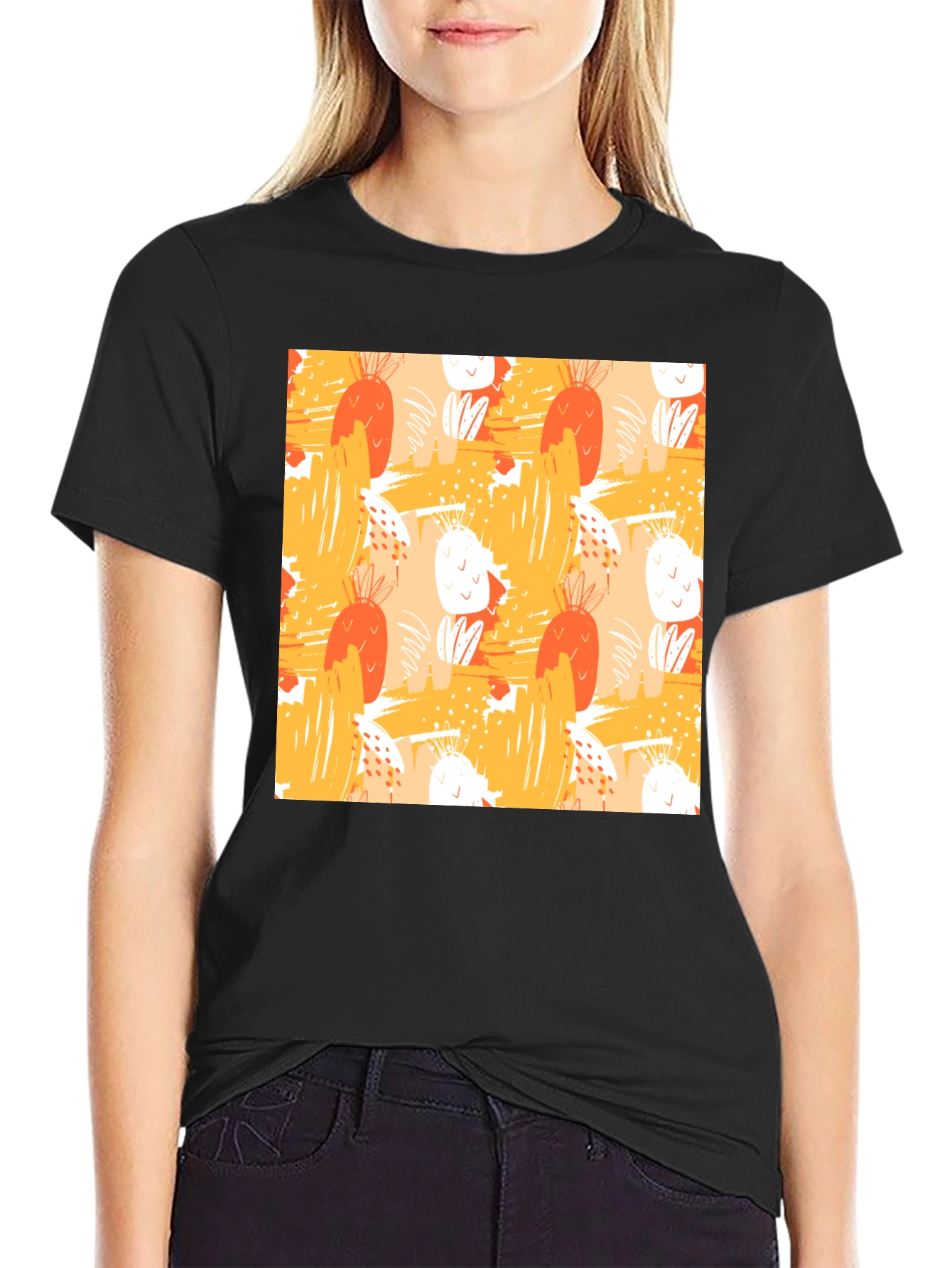 Abstract Fruit Pattern Black T-Shirt