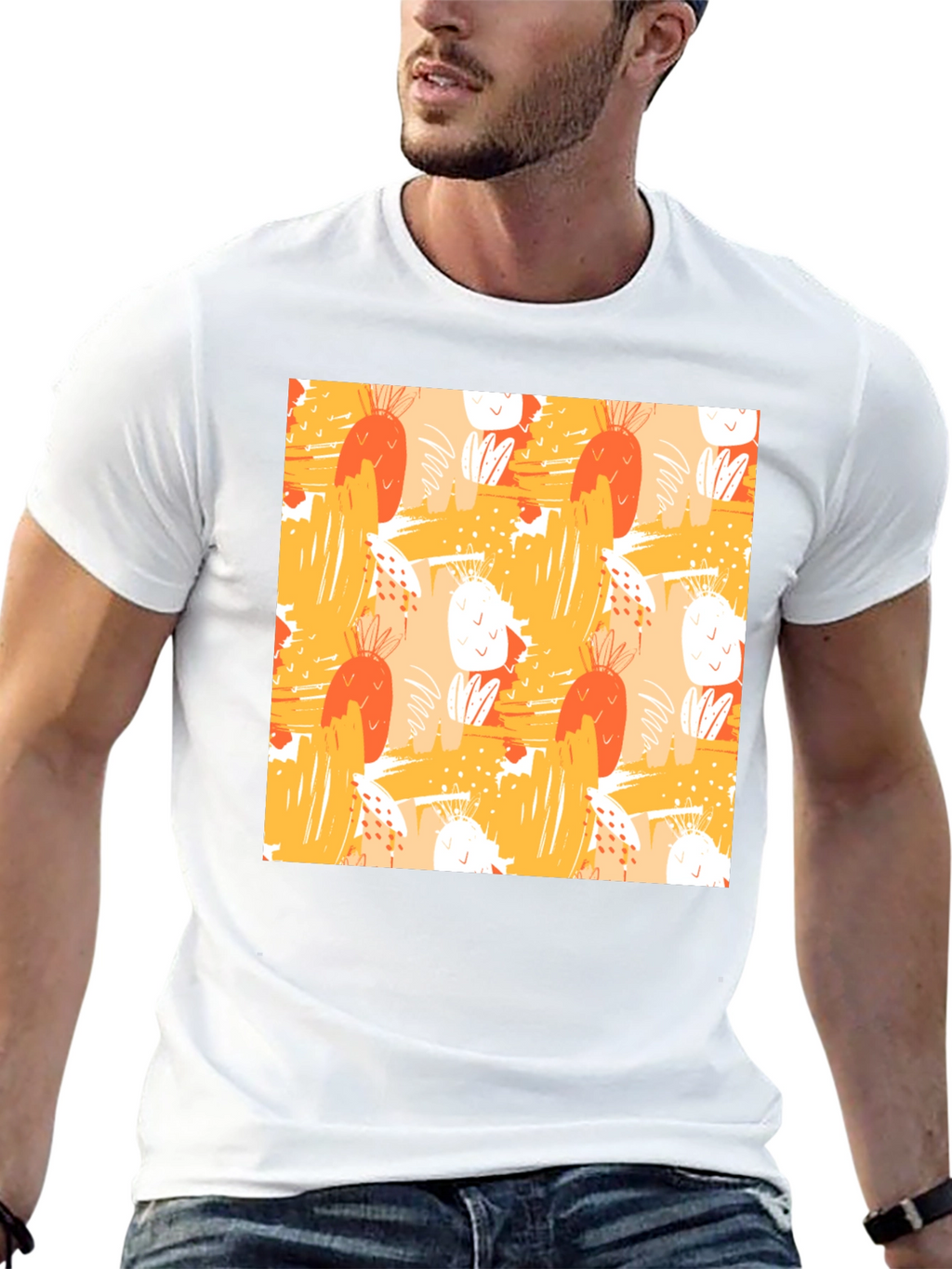 Abstract Fruit Pattern Black T-Shirt