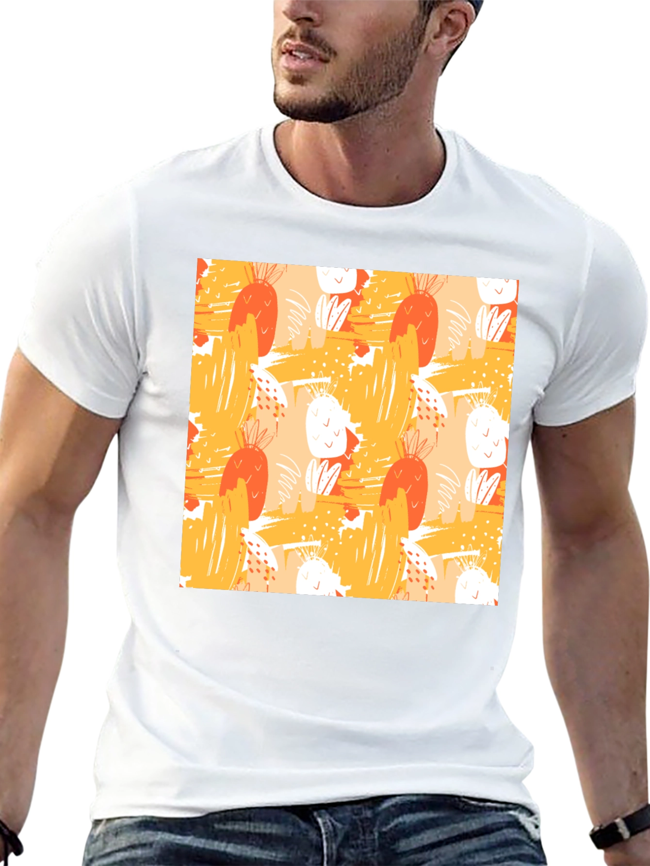 Abstract Fruit Pattern Black T-Shirt