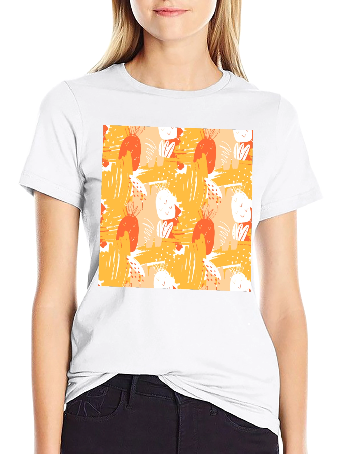 Abstract Fruit Pattern Black T-Shirt