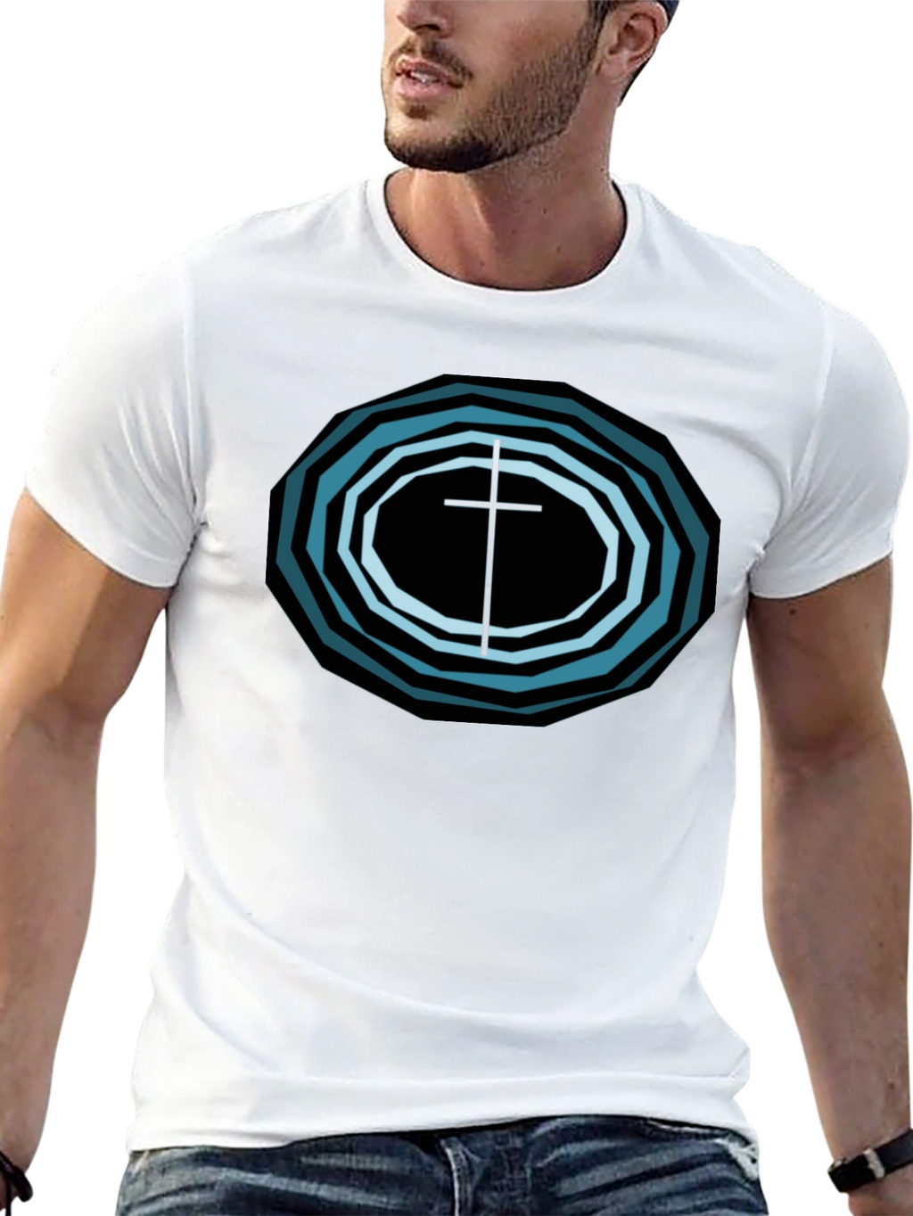 Geometric Cross Graphic Tee - Black