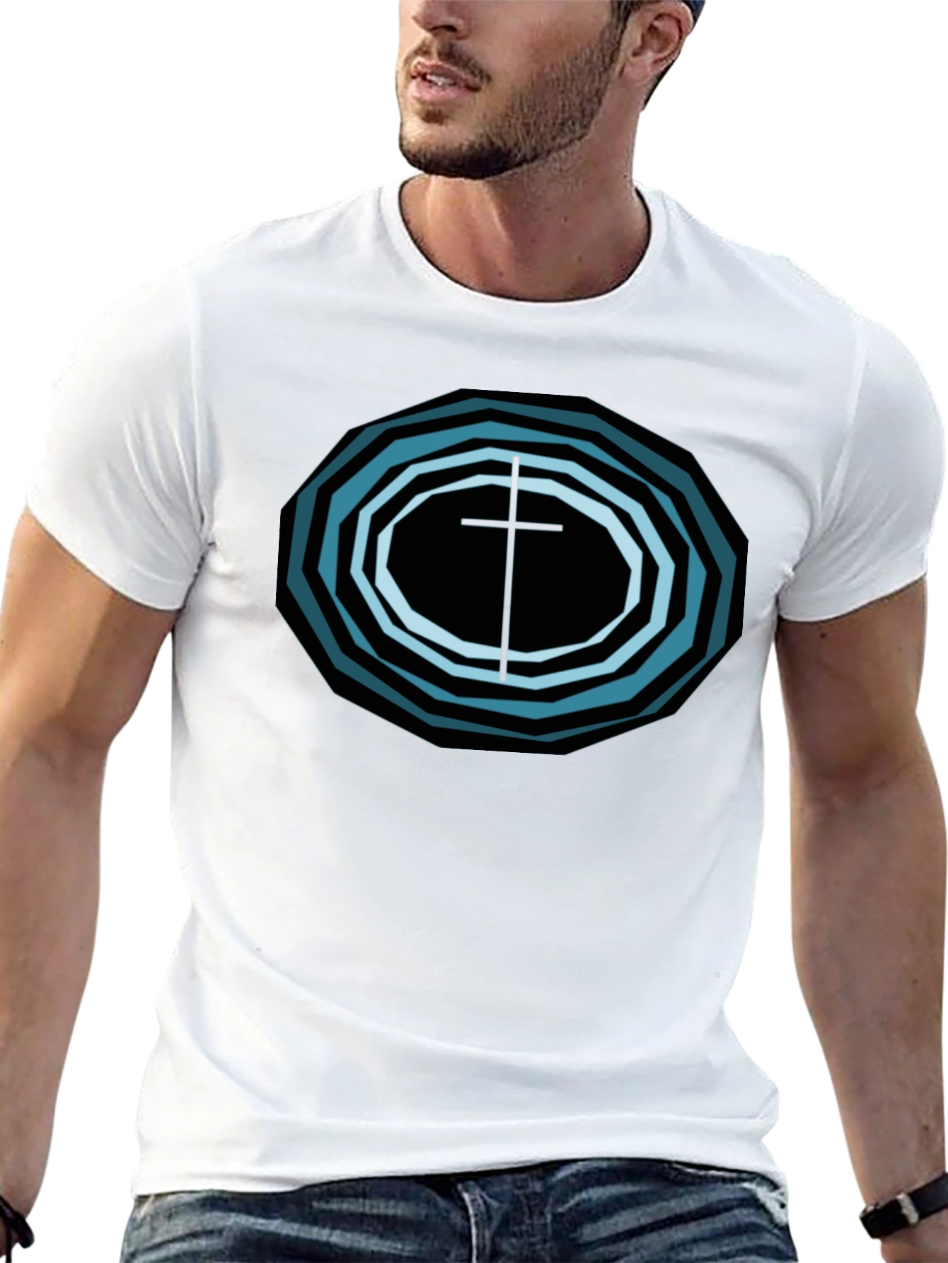 Geometric Cross Graphic Tee - Black