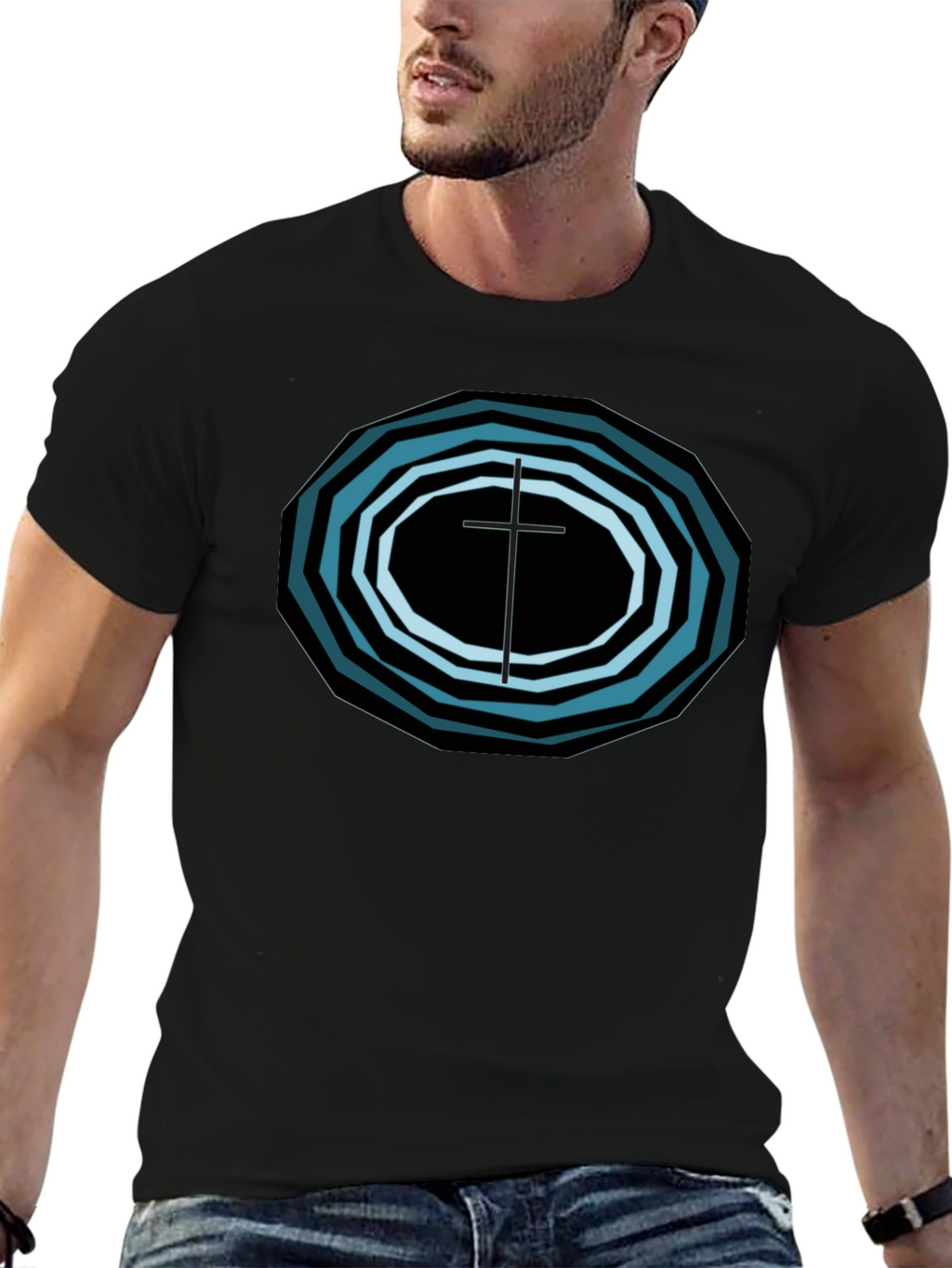 Geometric Cross Graphic Tee - Black