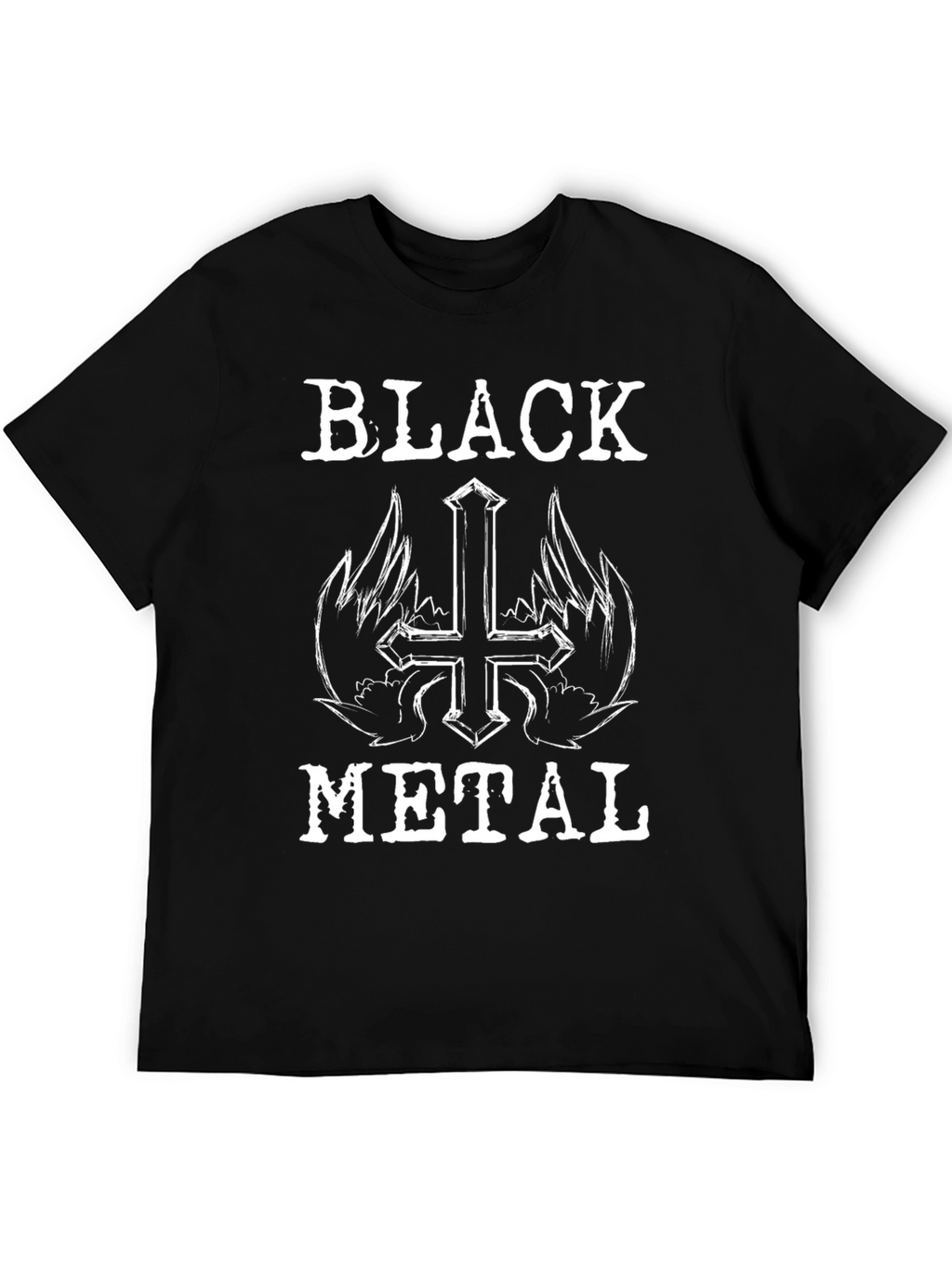 Black Metal T-Shirt - Winged Cross Design
