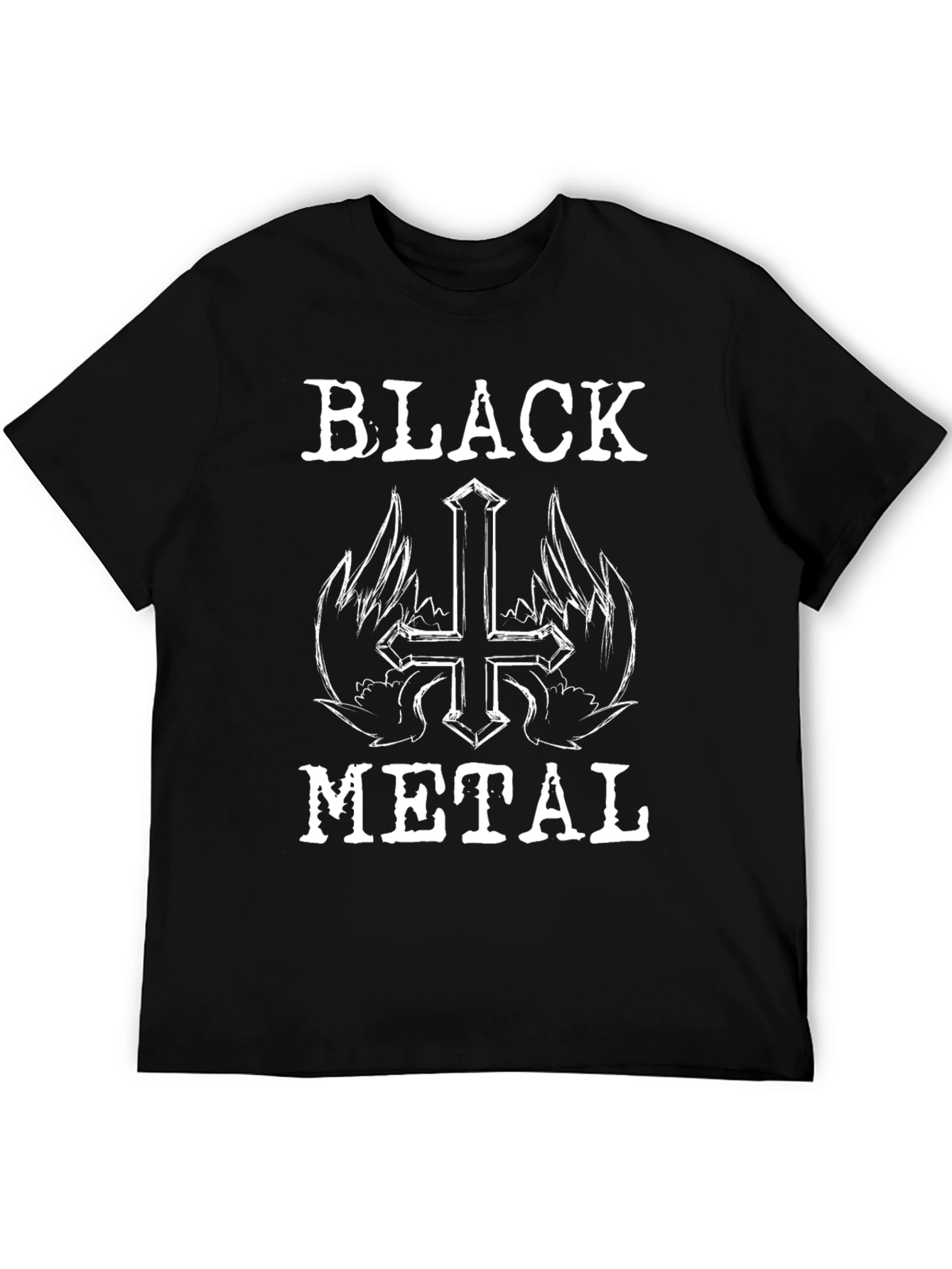 Black Metal T-Shirt - Winged Cross Design