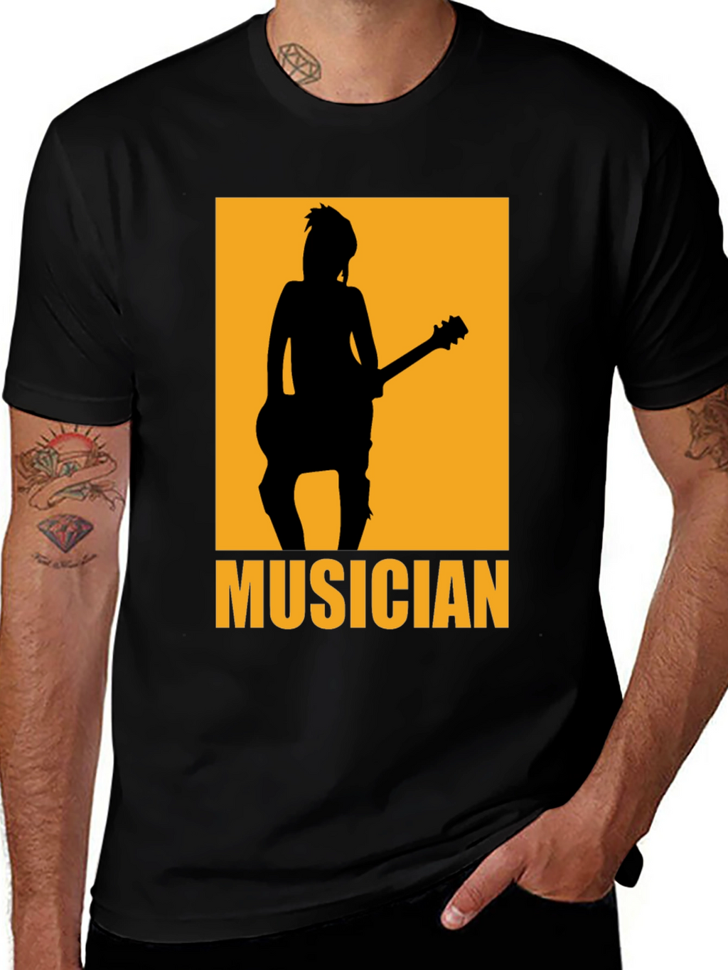 Musician Silhouette Graphic T-Shirt - Black
