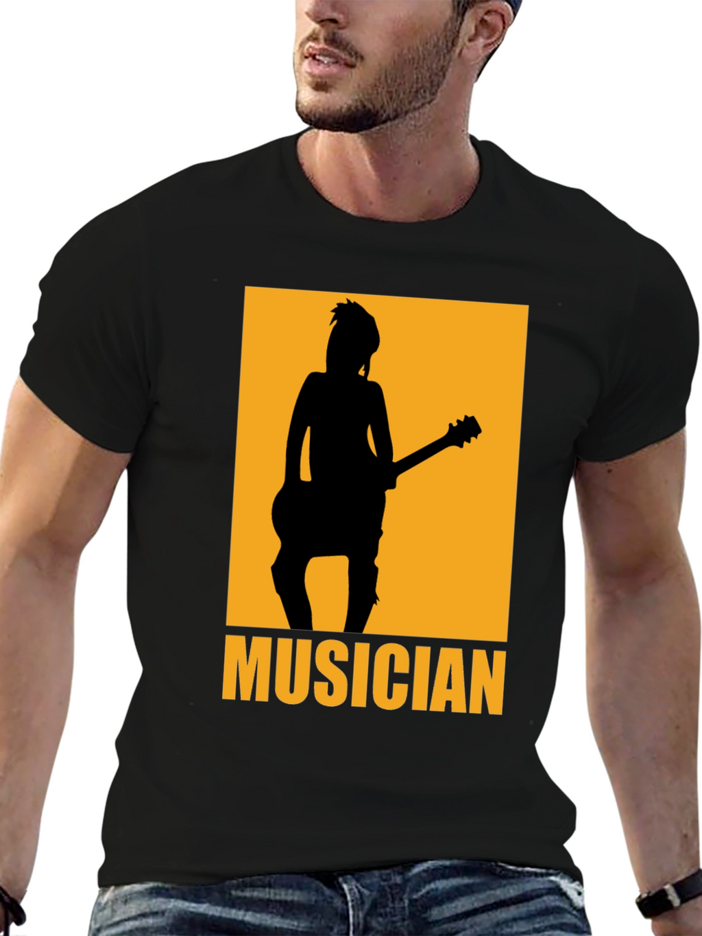 Musician Silhouette Graphic T-Shirt - Black