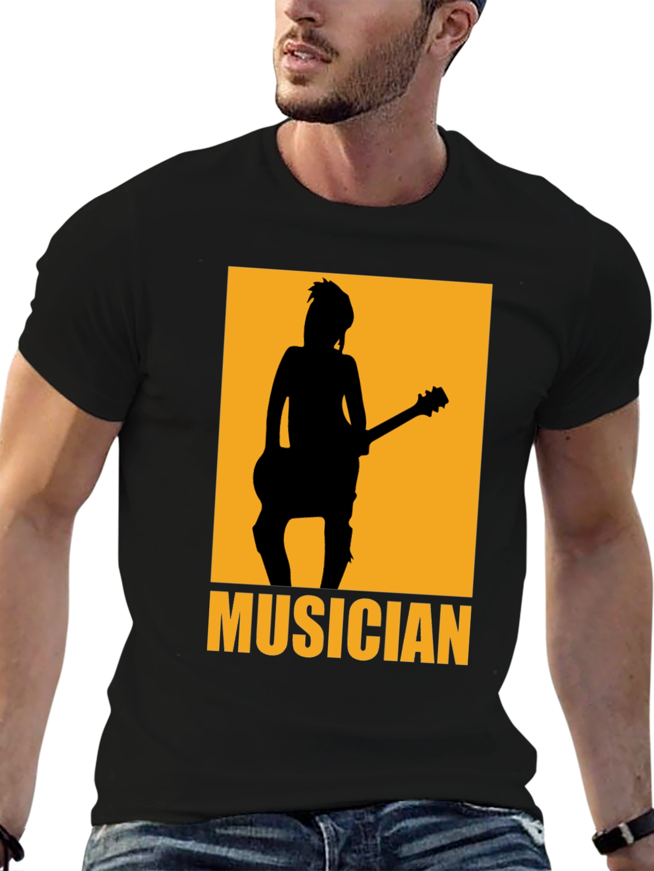 Musician Silhouette Graphic T-Shirt - Black