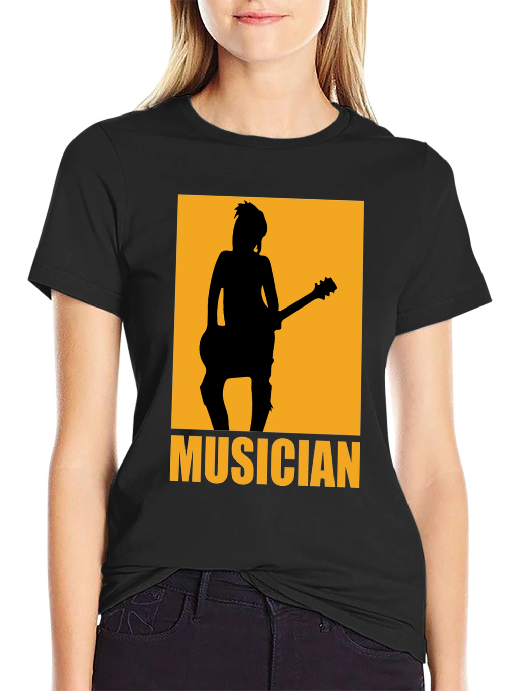 Musician Silhouette Graphic T-Shirt - Black