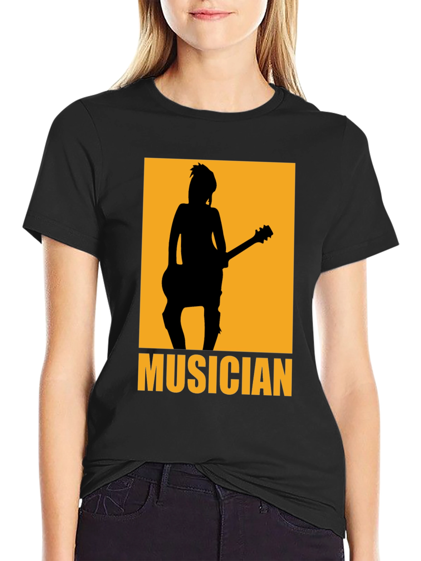 Musician Silhouette Graphic T-Shirt - Black