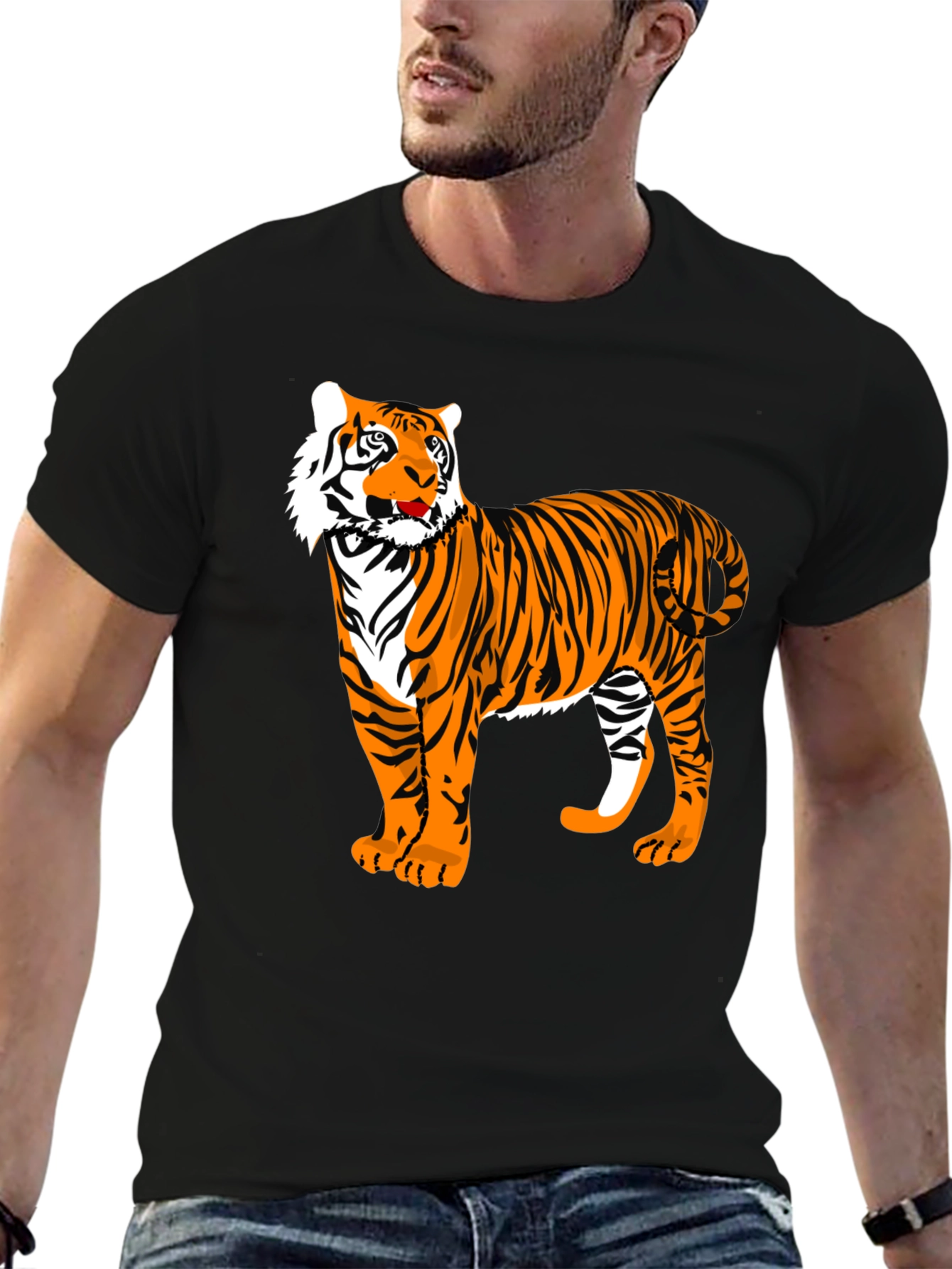 Cool Tiger Graphic Tee - Black Cotton Blend