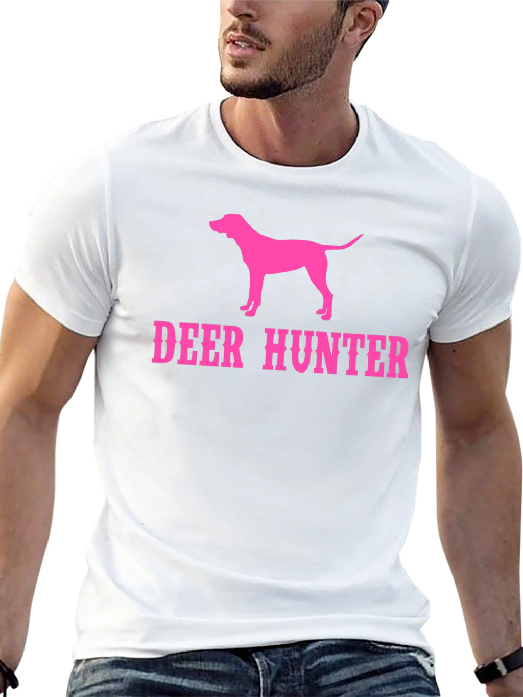 Deer Hunter Dog Graphic T-Shirt - Black Tee