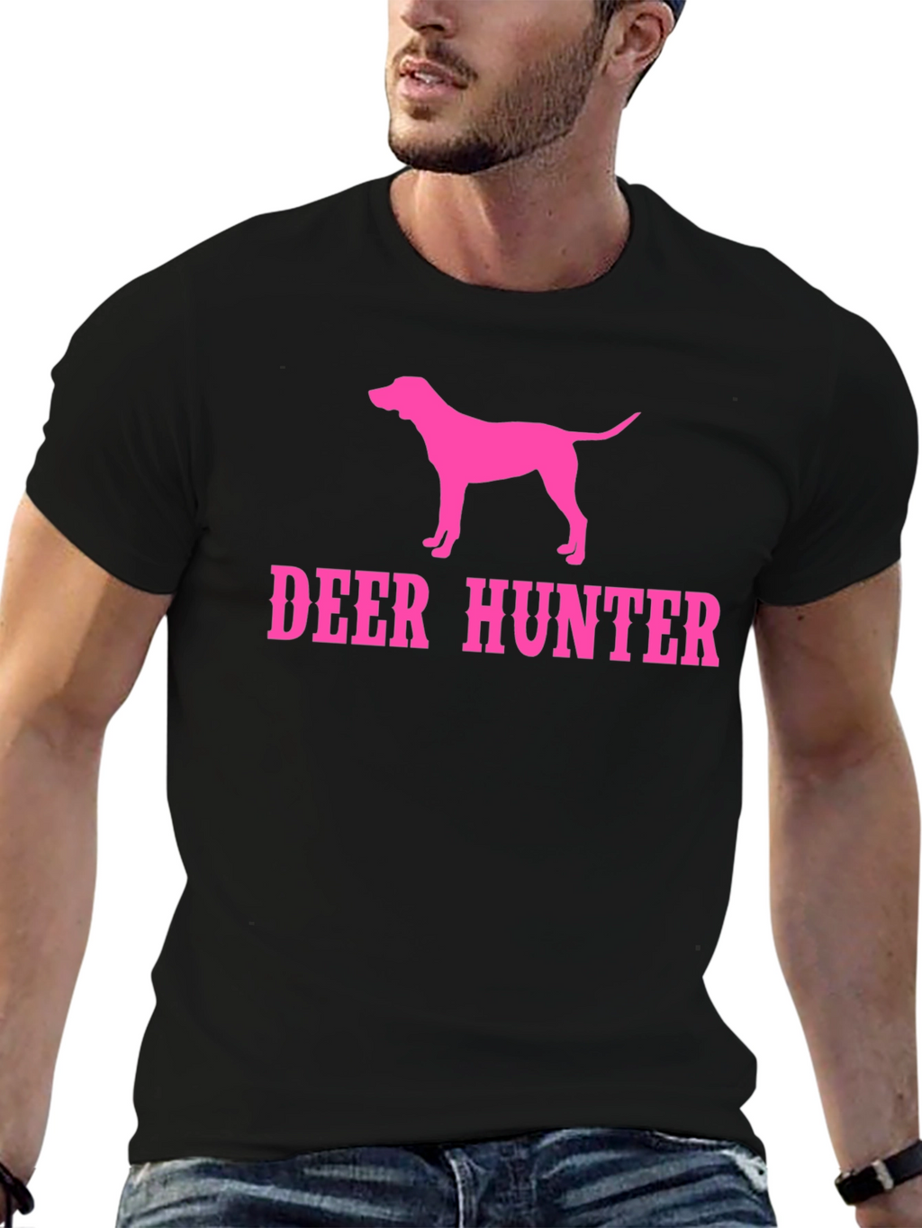 Deer Hunter Dog Graphic T-Shirt - Black Tee