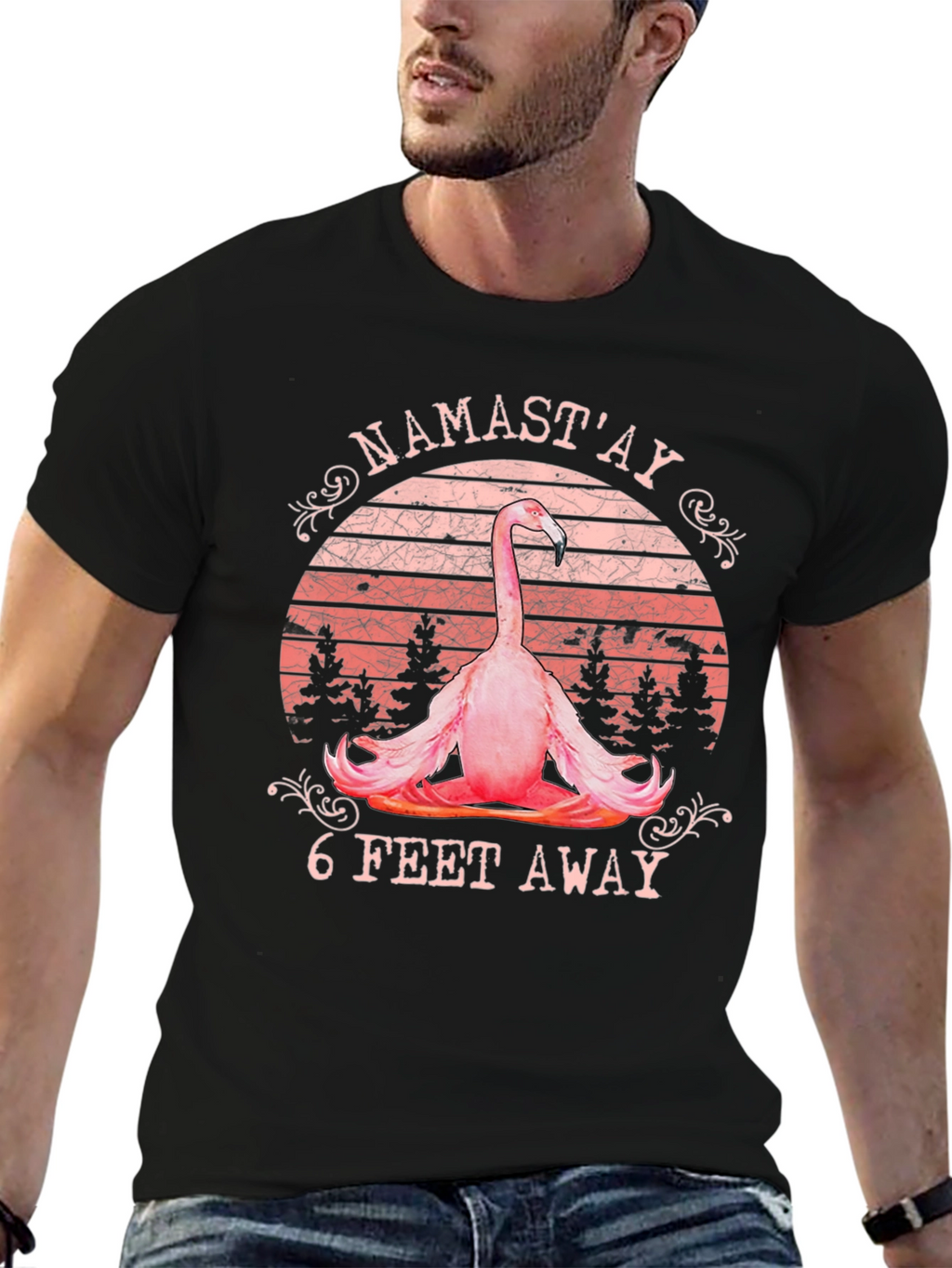 Namastay 6 Feet Away Flamingo T-Shirt