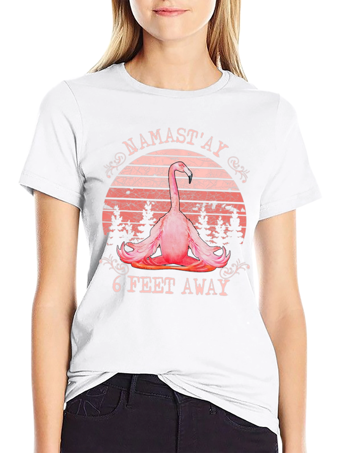 Namastay 6 Feet Away Flamingo T-Shirt