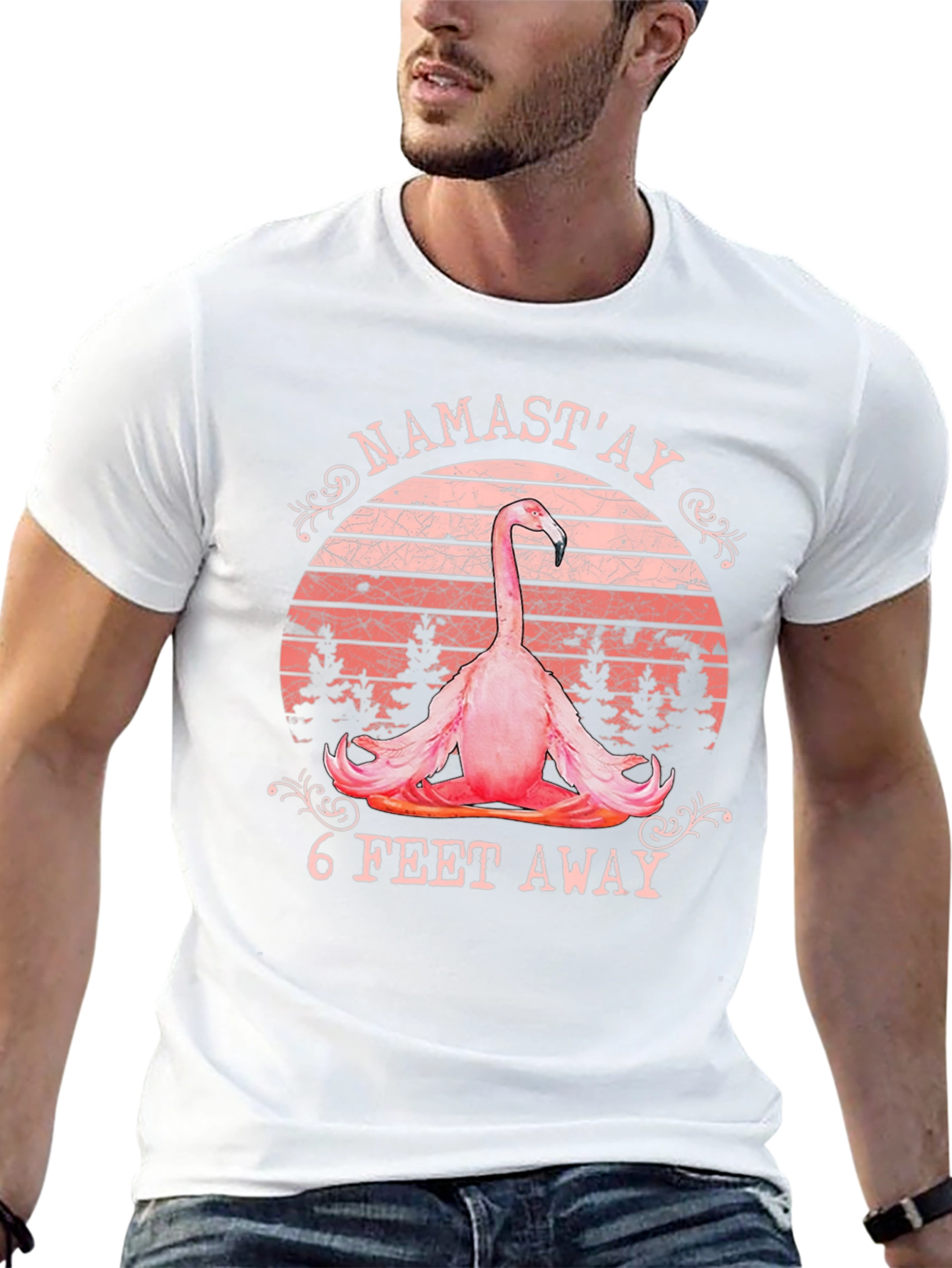 Namastay 6 Feet Away Flamingo T-Shirt