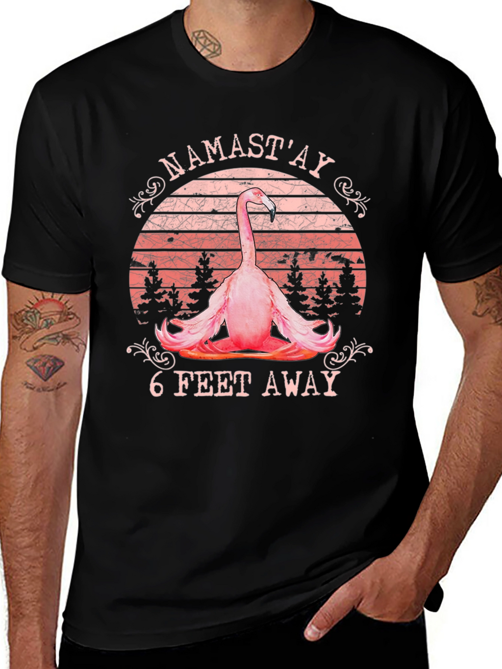 Namastay 6 Feet Away Flamingo T-Shirt