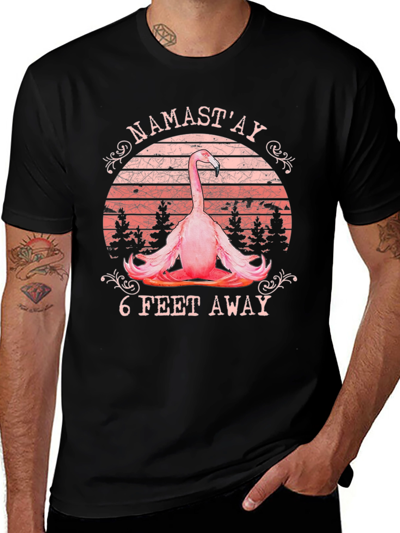 Namastay 6 Feet Away Flamingo T-Shirt