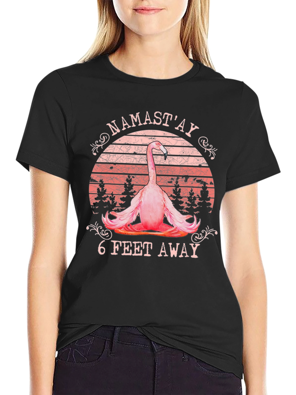 Namastay 6 Feet Away Flamingo T-Shirt