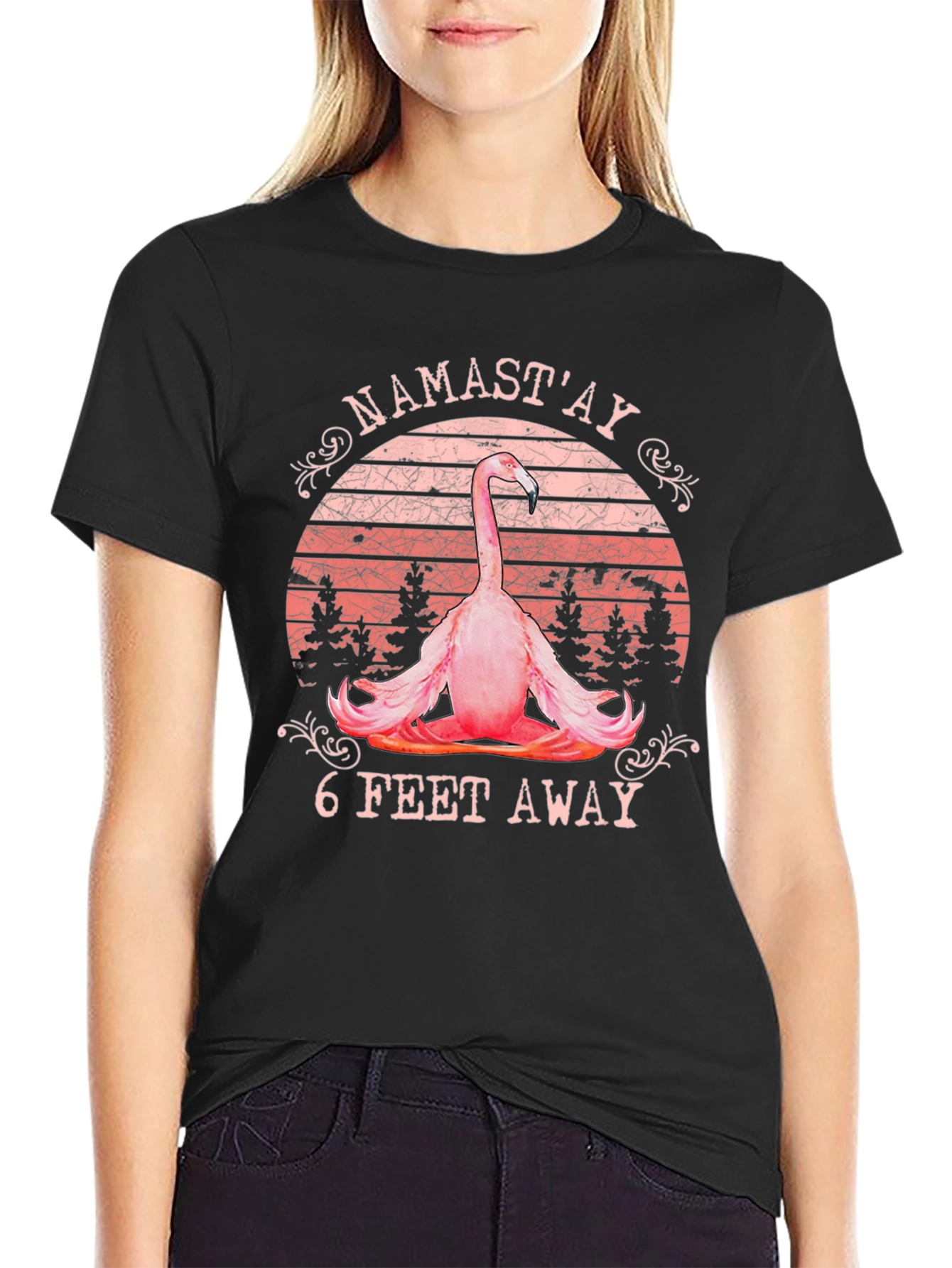 Namastay 6 Feet Away Flamingo T-Shirt