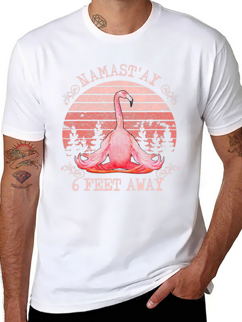 Namastay 6 Feet Away Flamingo T-Shirt