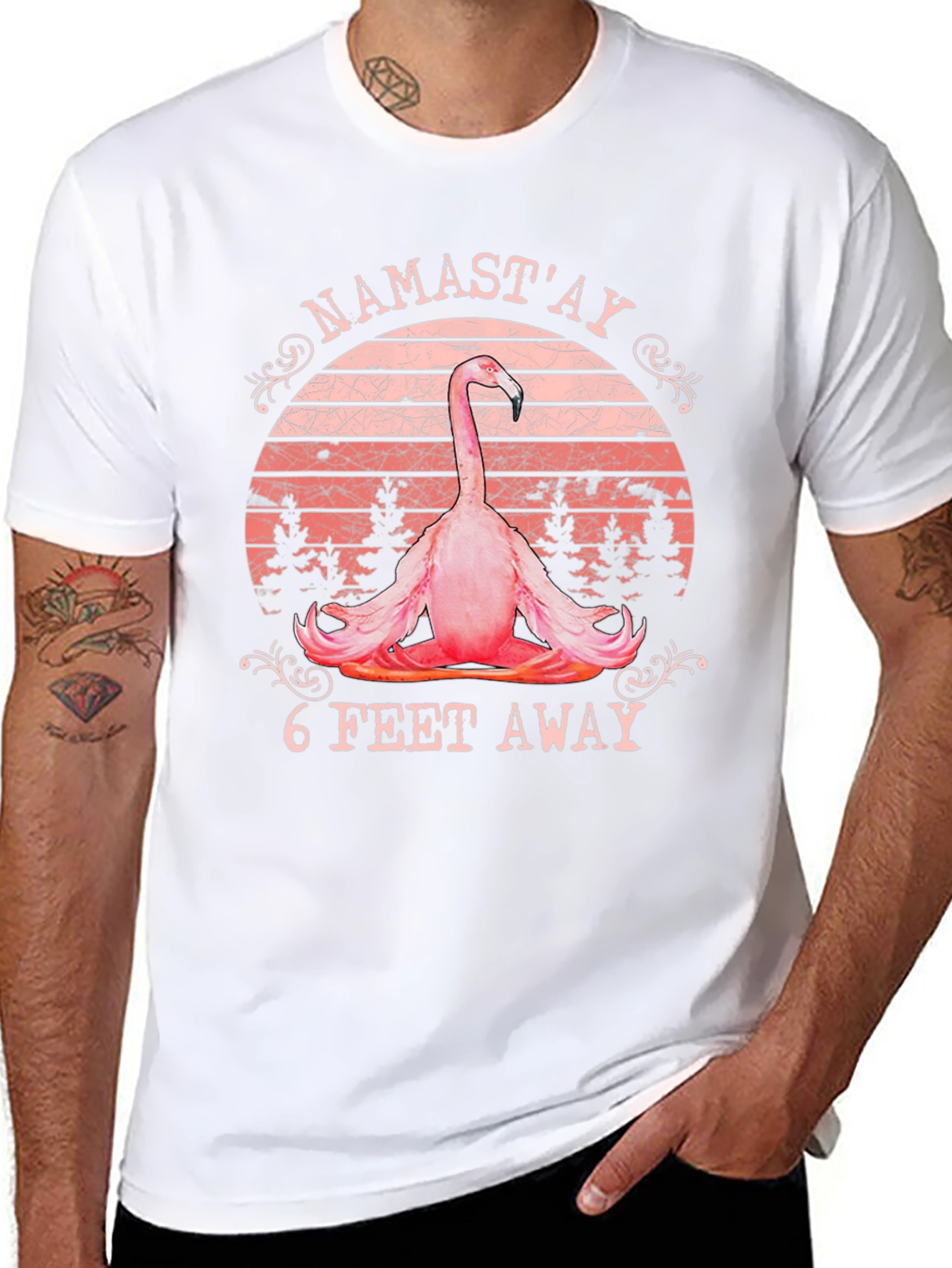 Namastay 6 Feet Away Flamingo T-Shirt