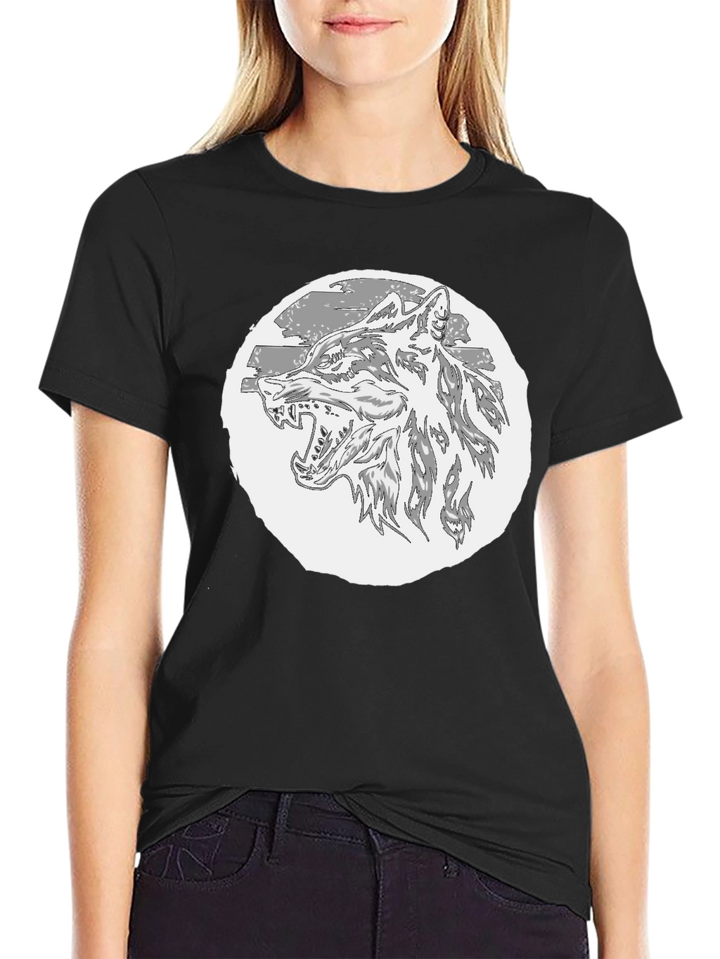 Wolf Graphic T-Shirt - Black Crew Neck Tee