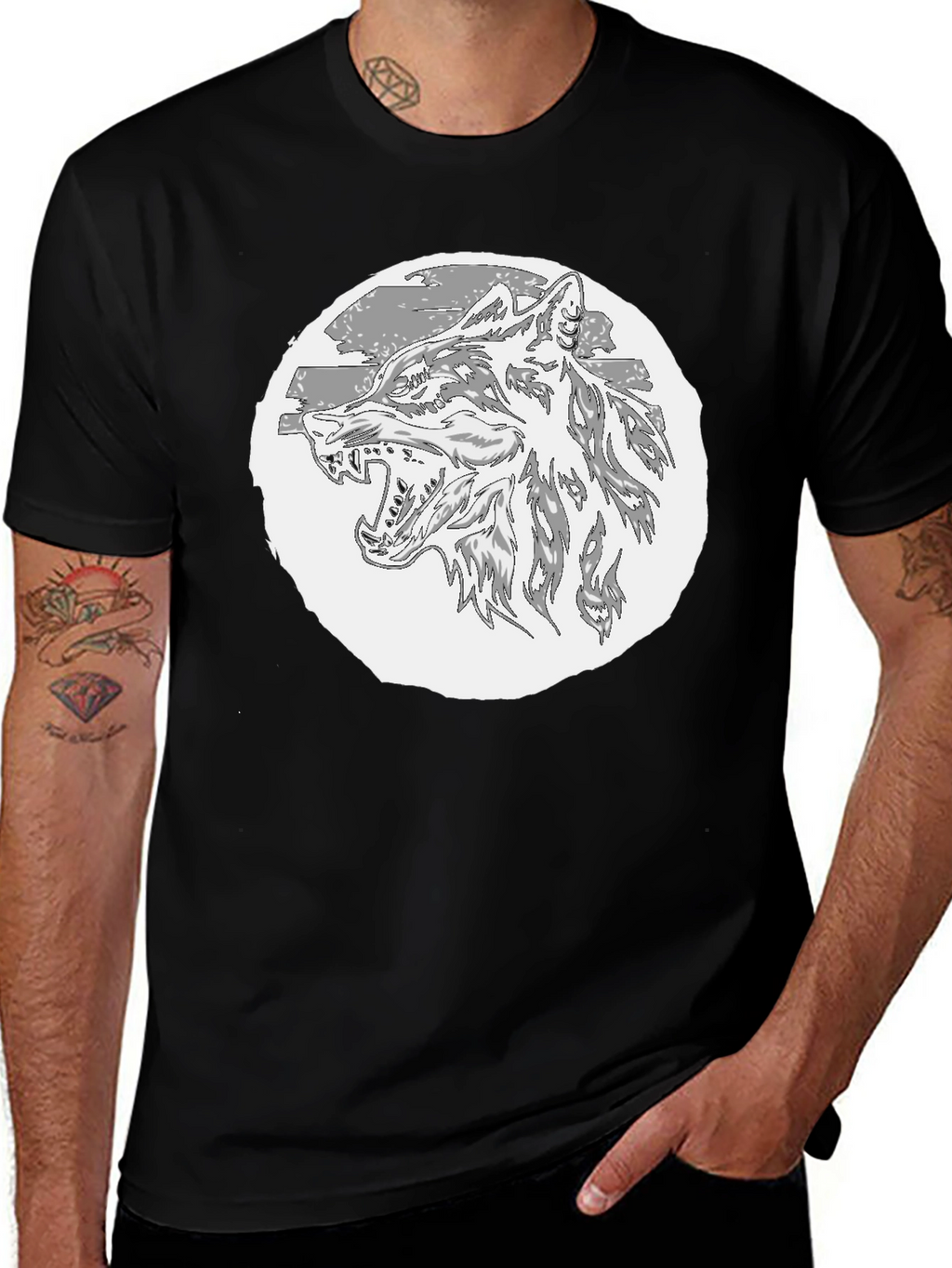 Wolf Graphic T-Shirt - Black Crew Neck Tee