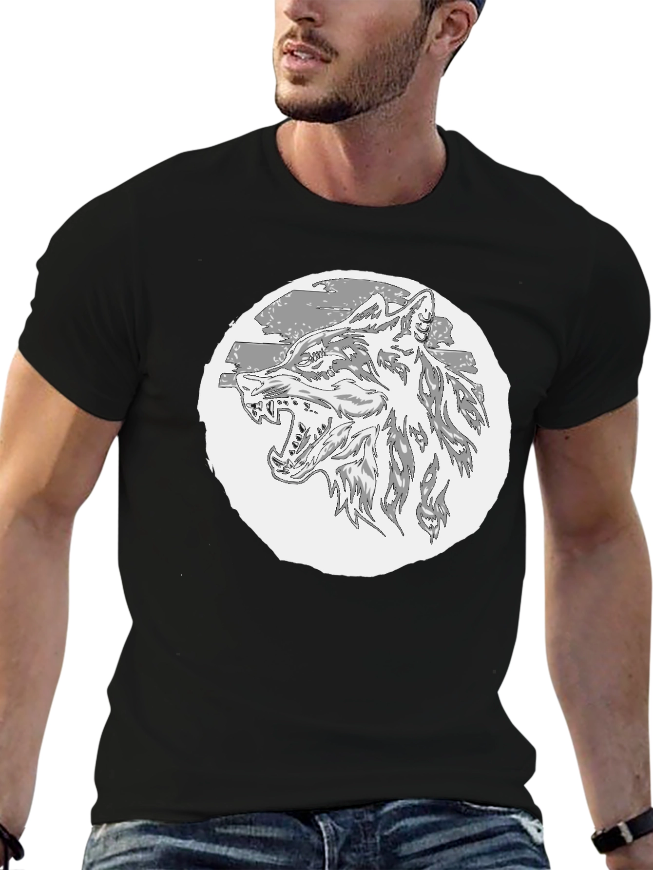 Wolf Graphic T-Shirt - Black Crew Neck Tee