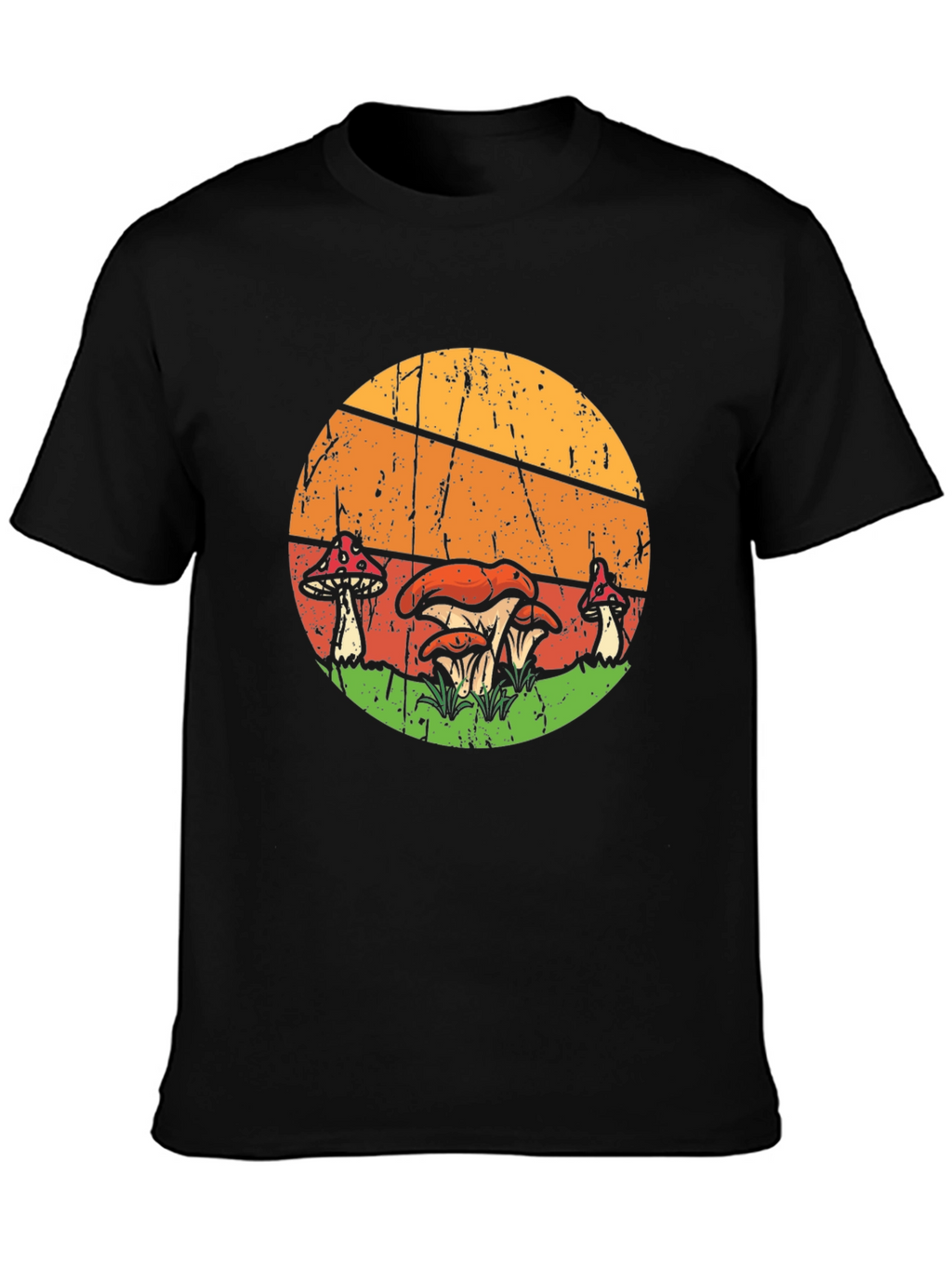 Retro Mushroom Graphic Tee - Black Cotton T-Shirt