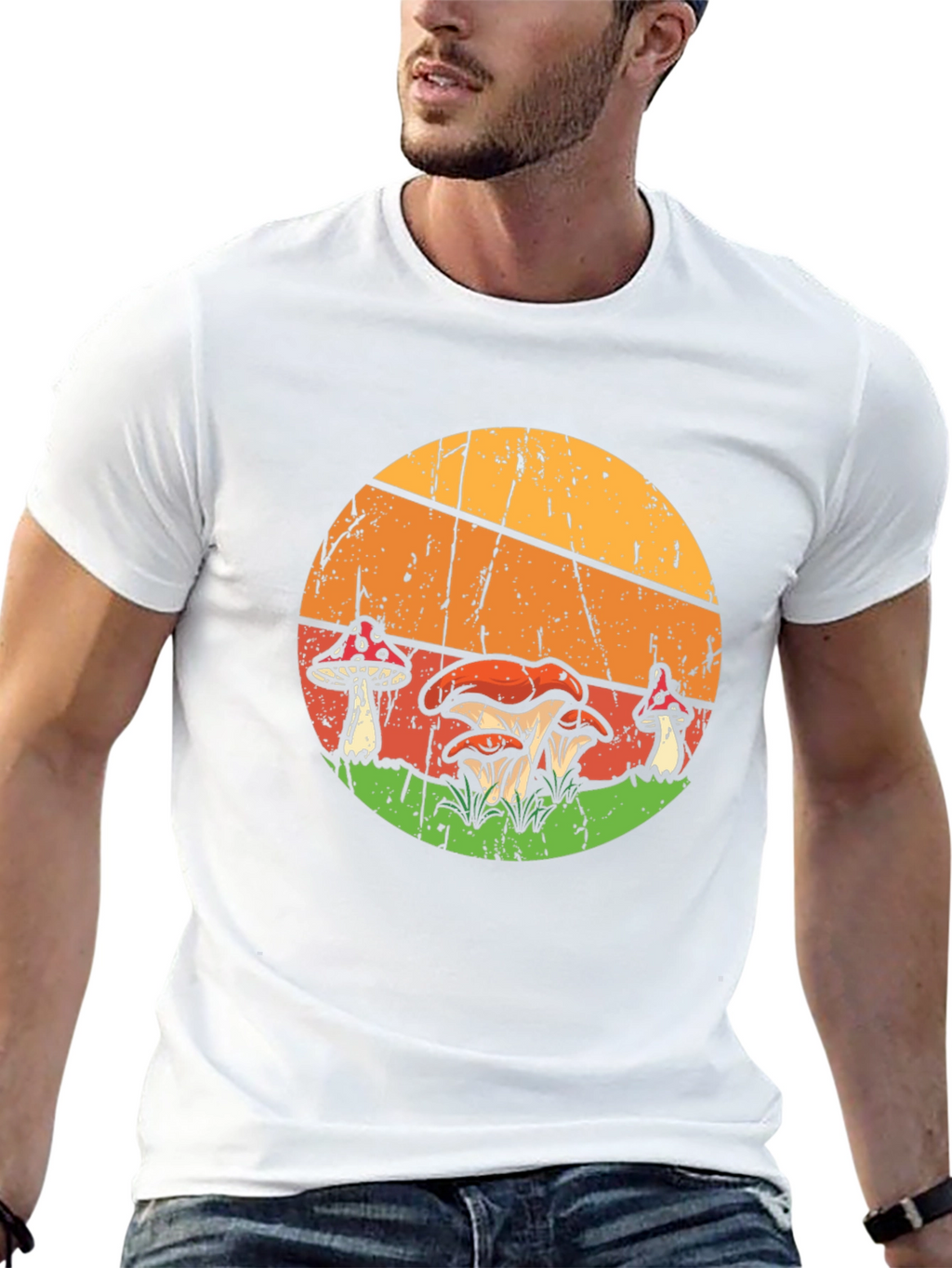 Retro Mushroom Graphic Tee - Black Cotton T-Shirt